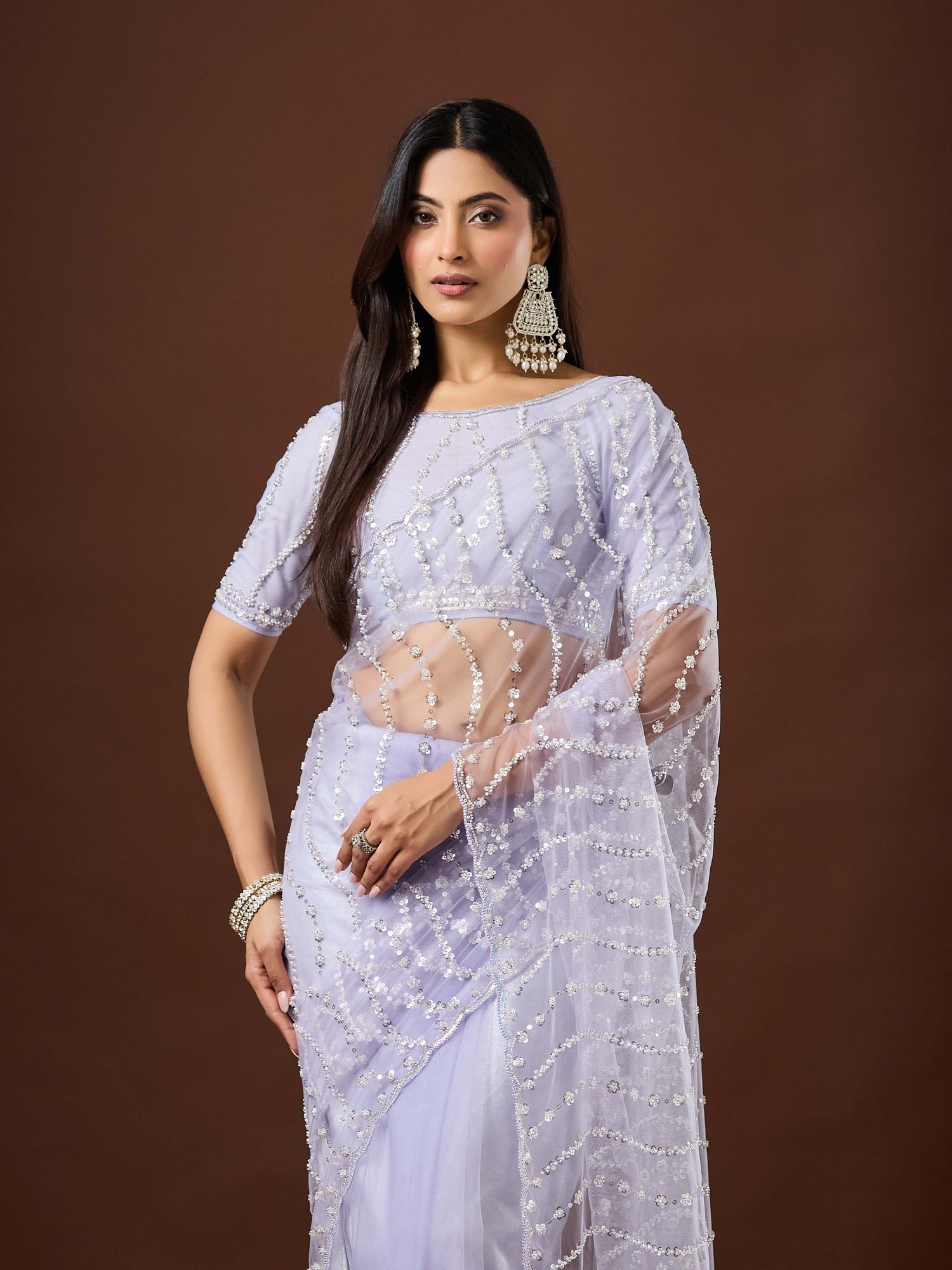 Lavender Net saree – detail view 5