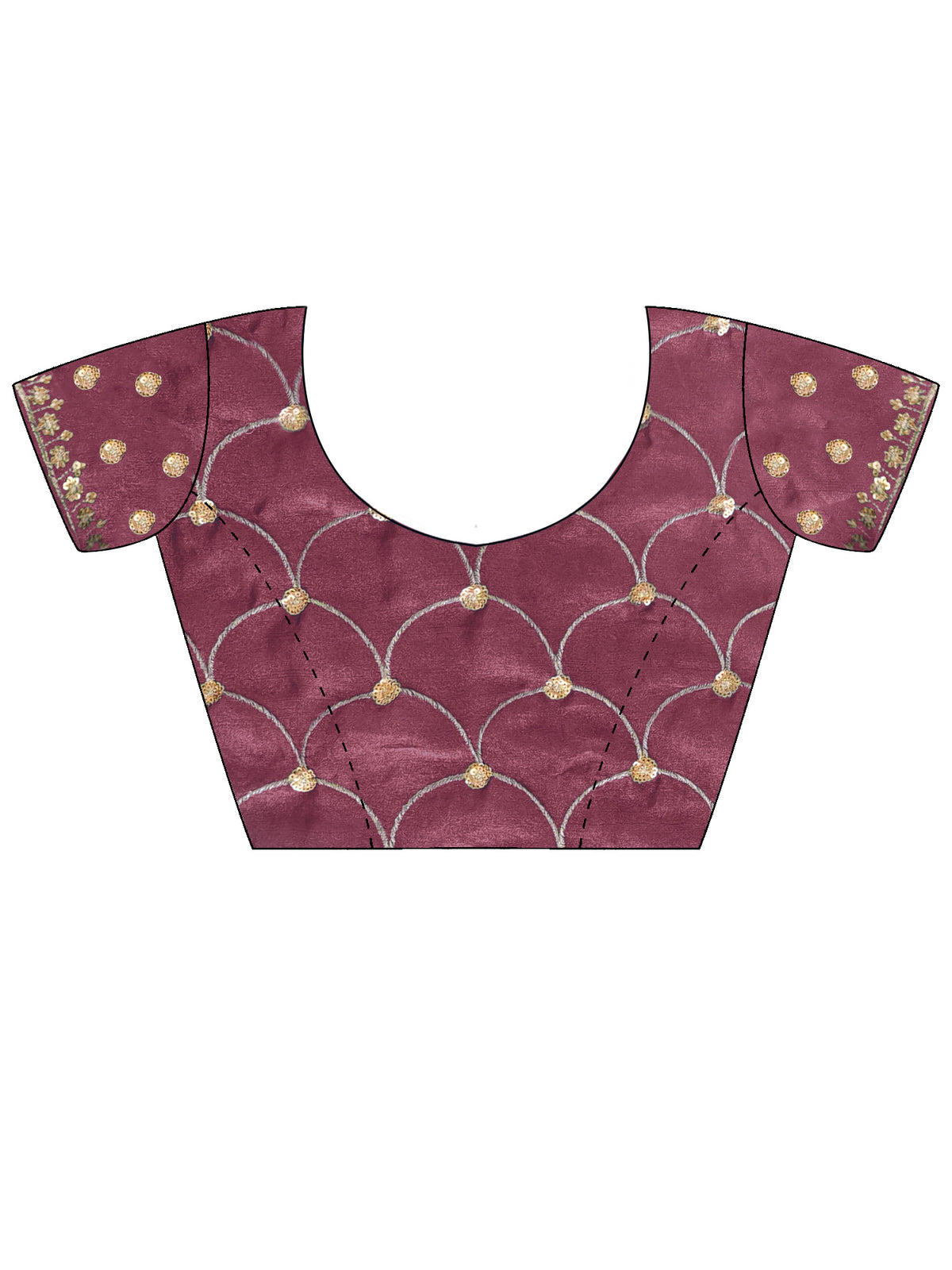 Unstitched wine tissue blouse piece with embellished design