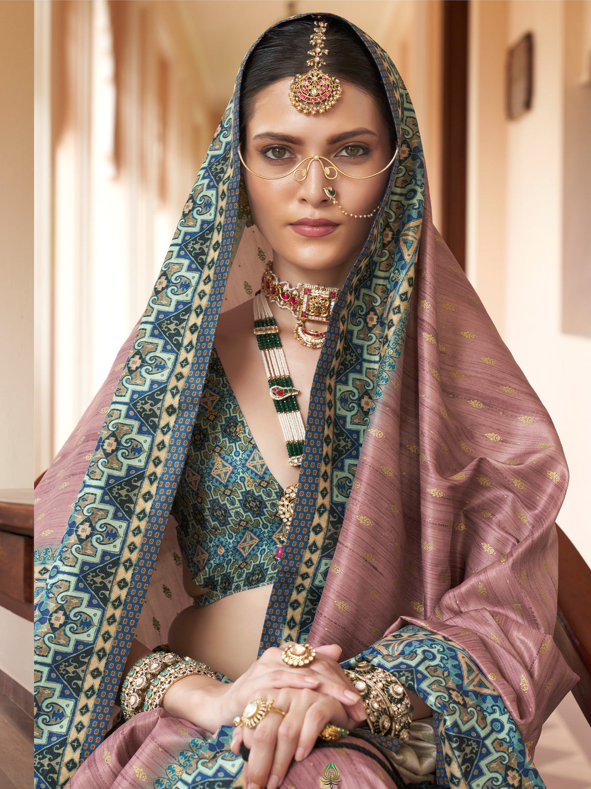 Rose Gold silk blend saree view 1