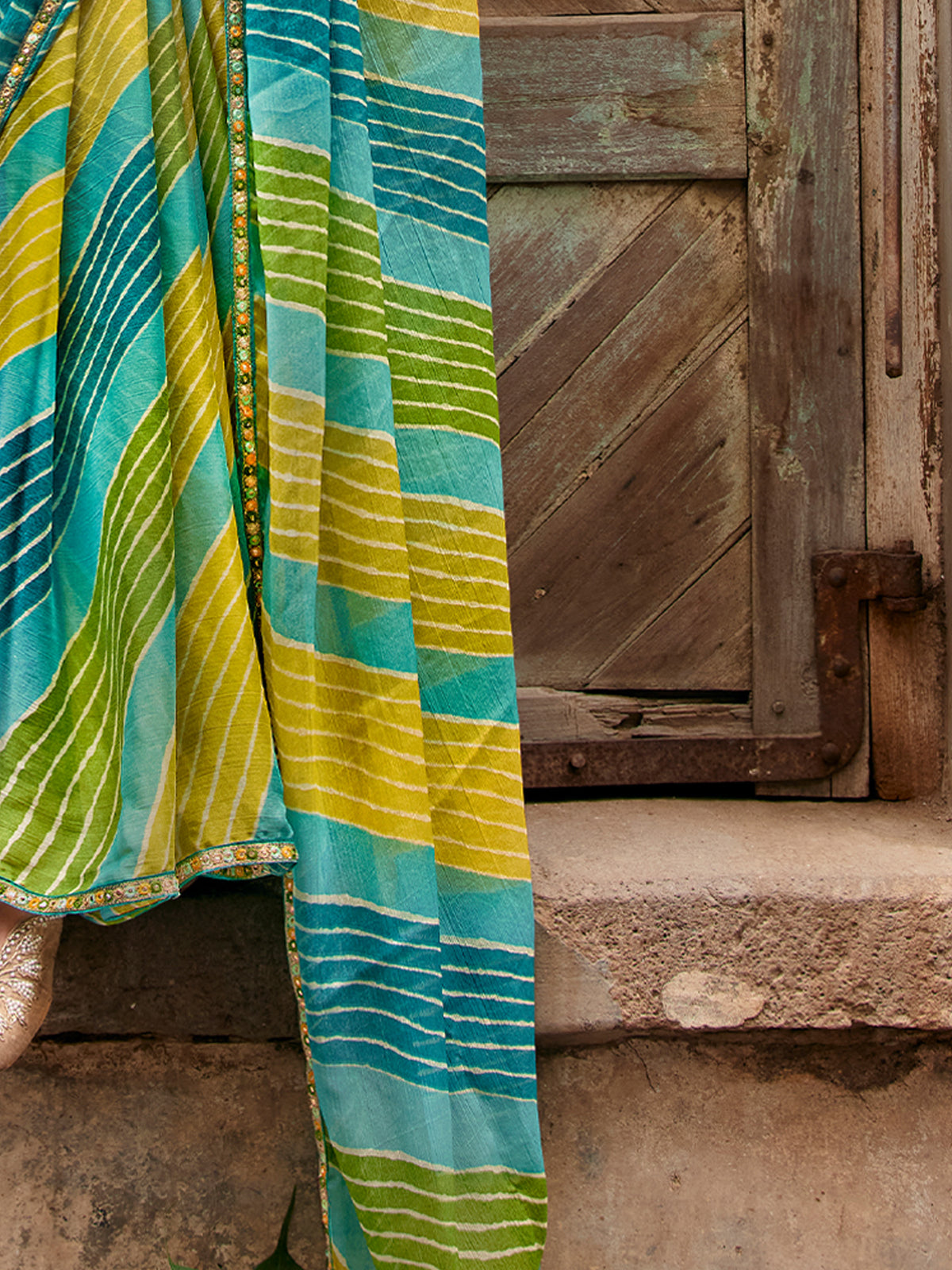 Teal Green georgette saree view 4