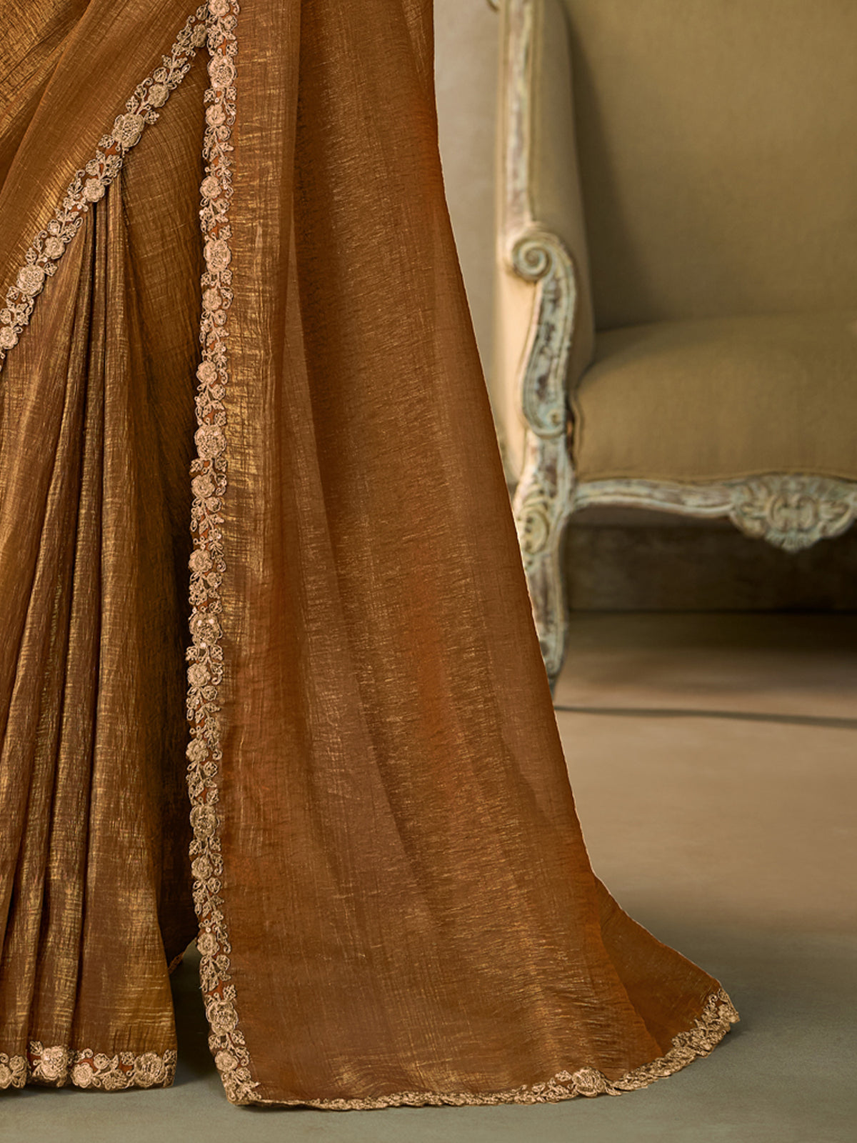 Olive Georgette saree – detail view 4