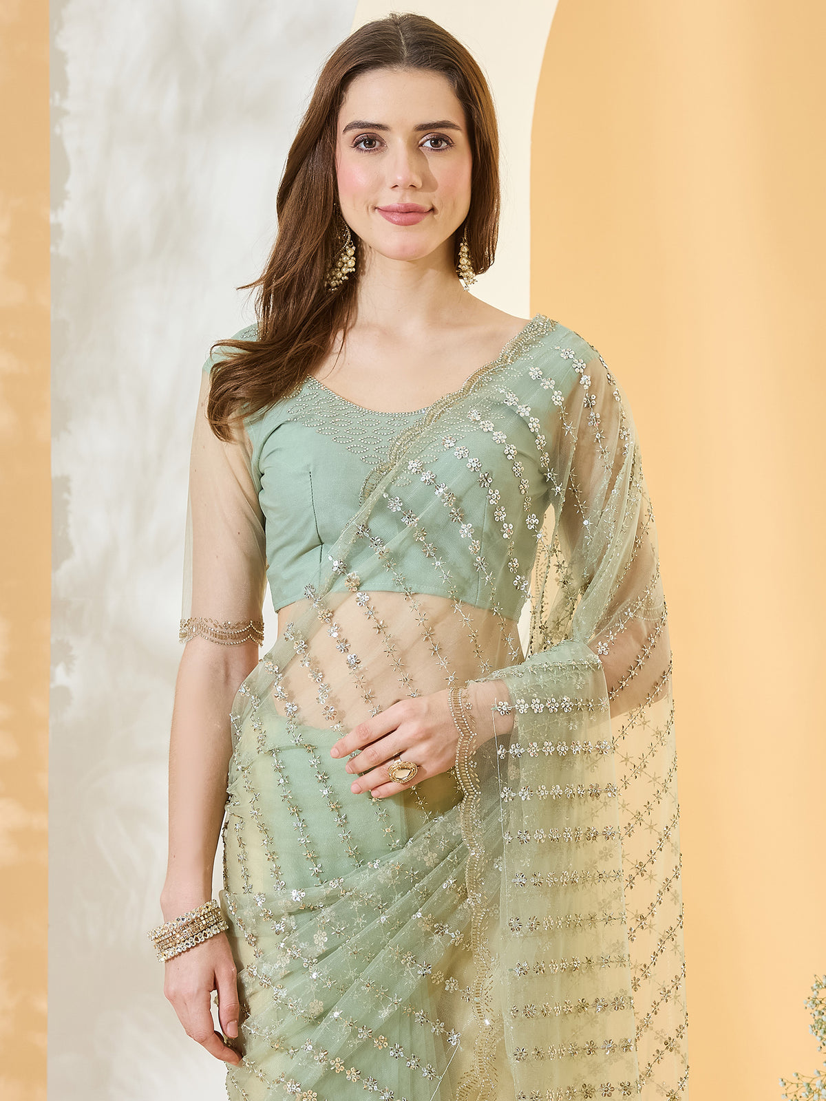 Light Green Net saree – detail view 4