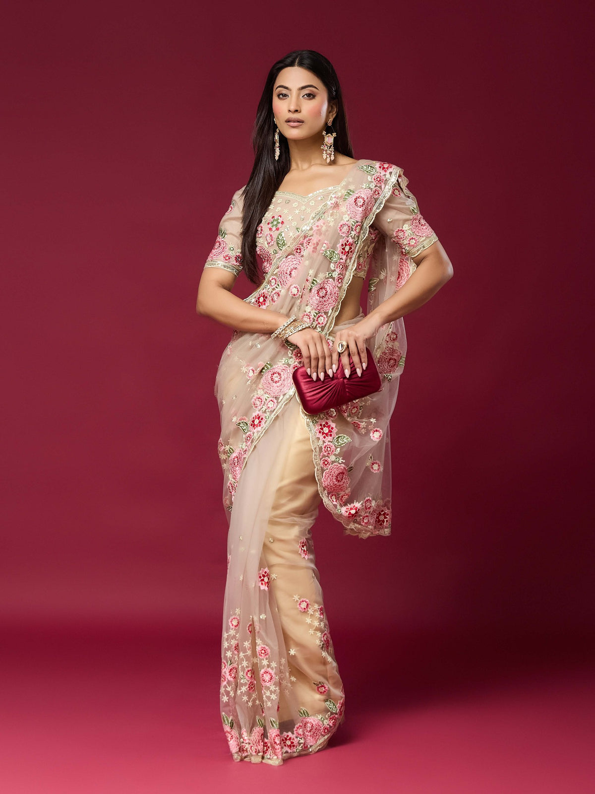Beige Net saree – detail view 5