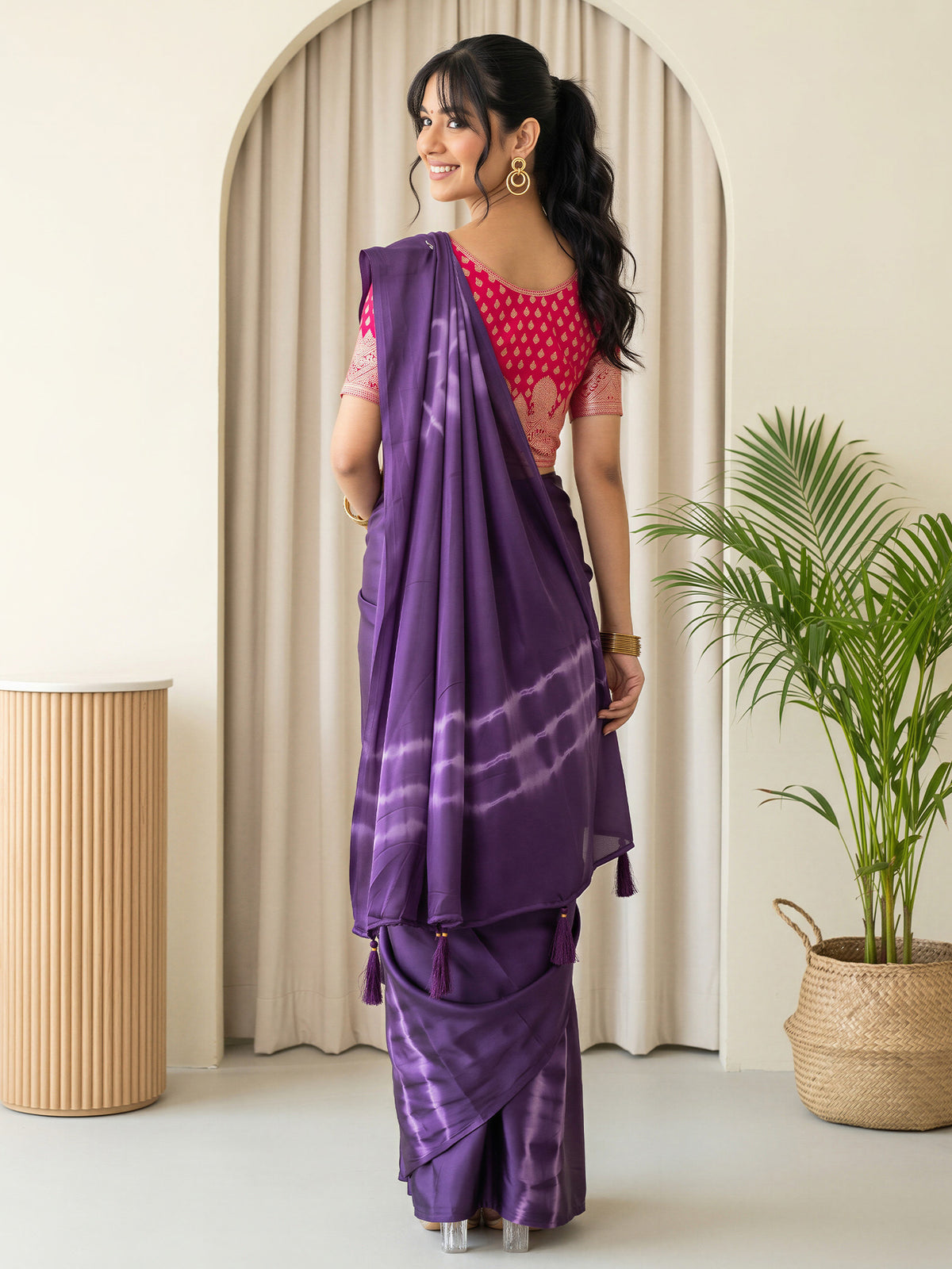 Purple Satin Silk saree – detail view 1