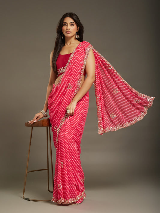 Pink Georgette saree – detail view 1