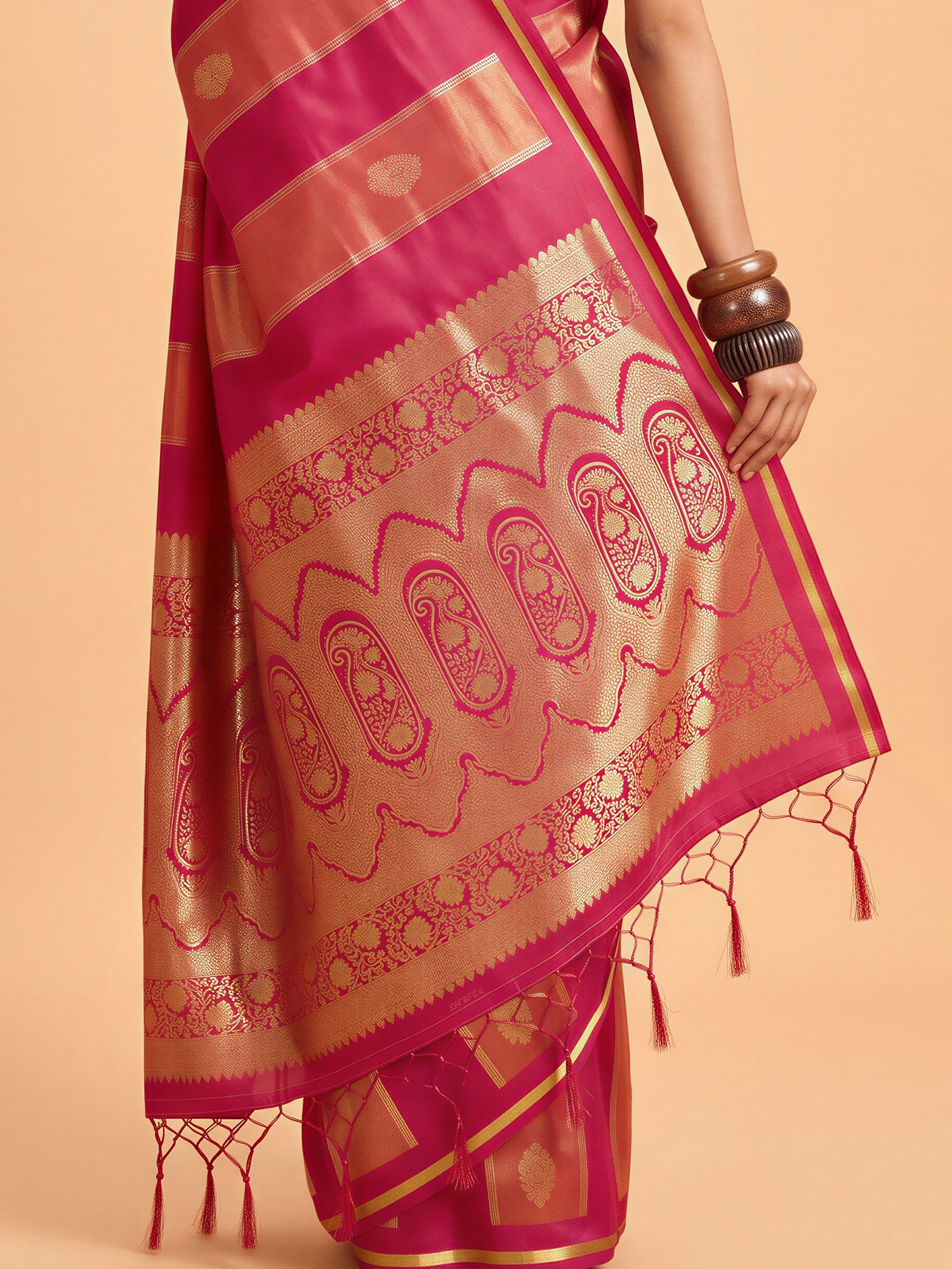 Red Satin saree – detail view 5