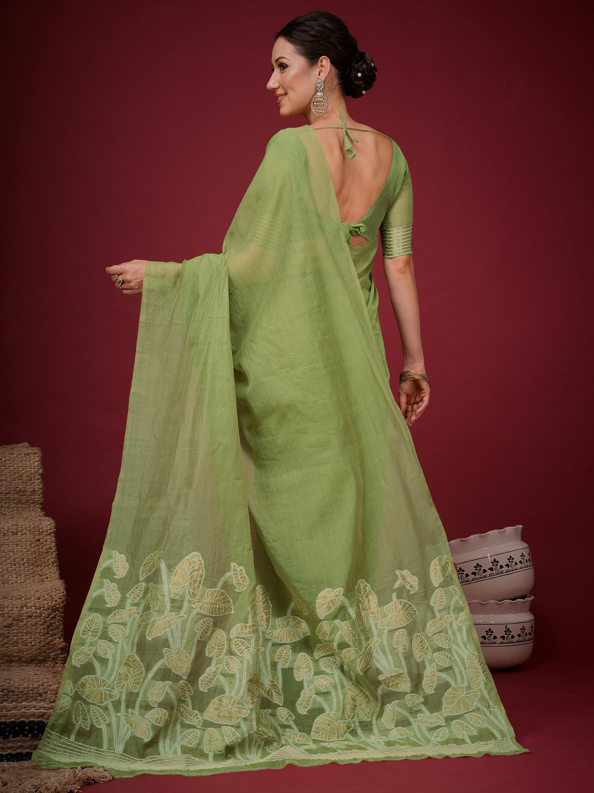 Light Green Soft Silk saree – detail view 1