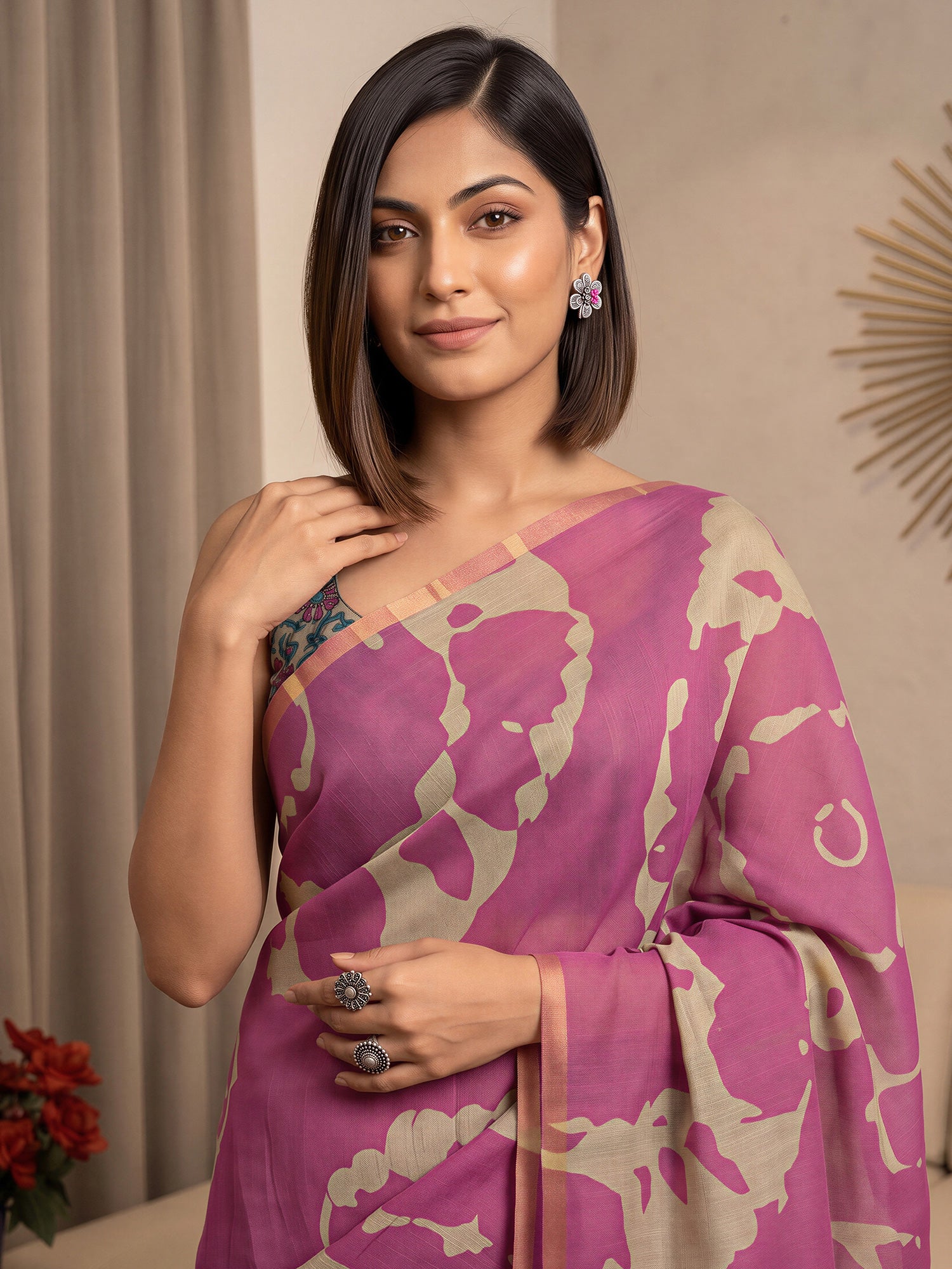 Magenta Cotton Blend saree – detail view 4