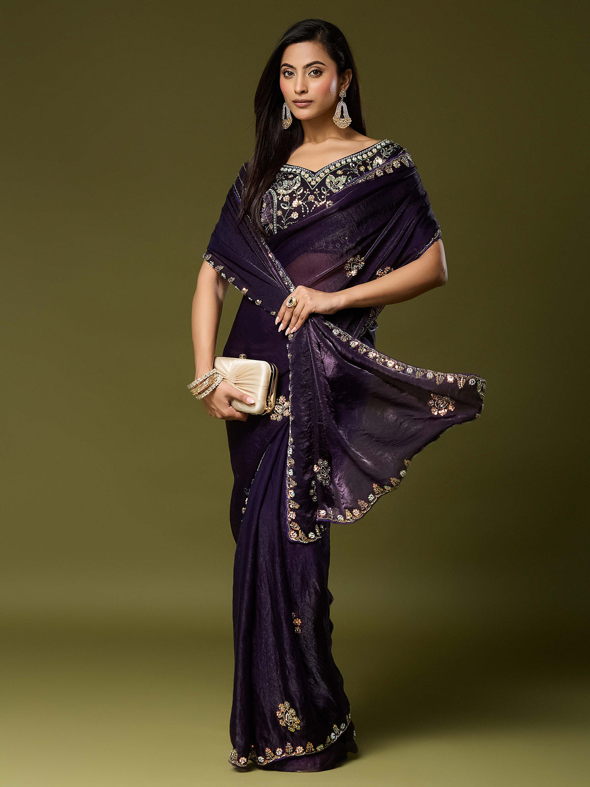 Purple Satin Silk saree – detail view 2