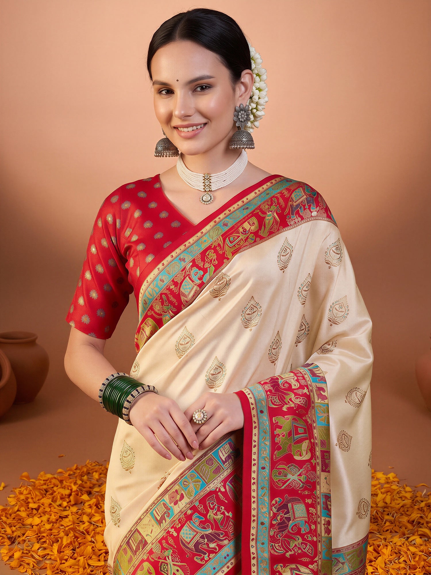 Red Silk Blend saree – detail view 4