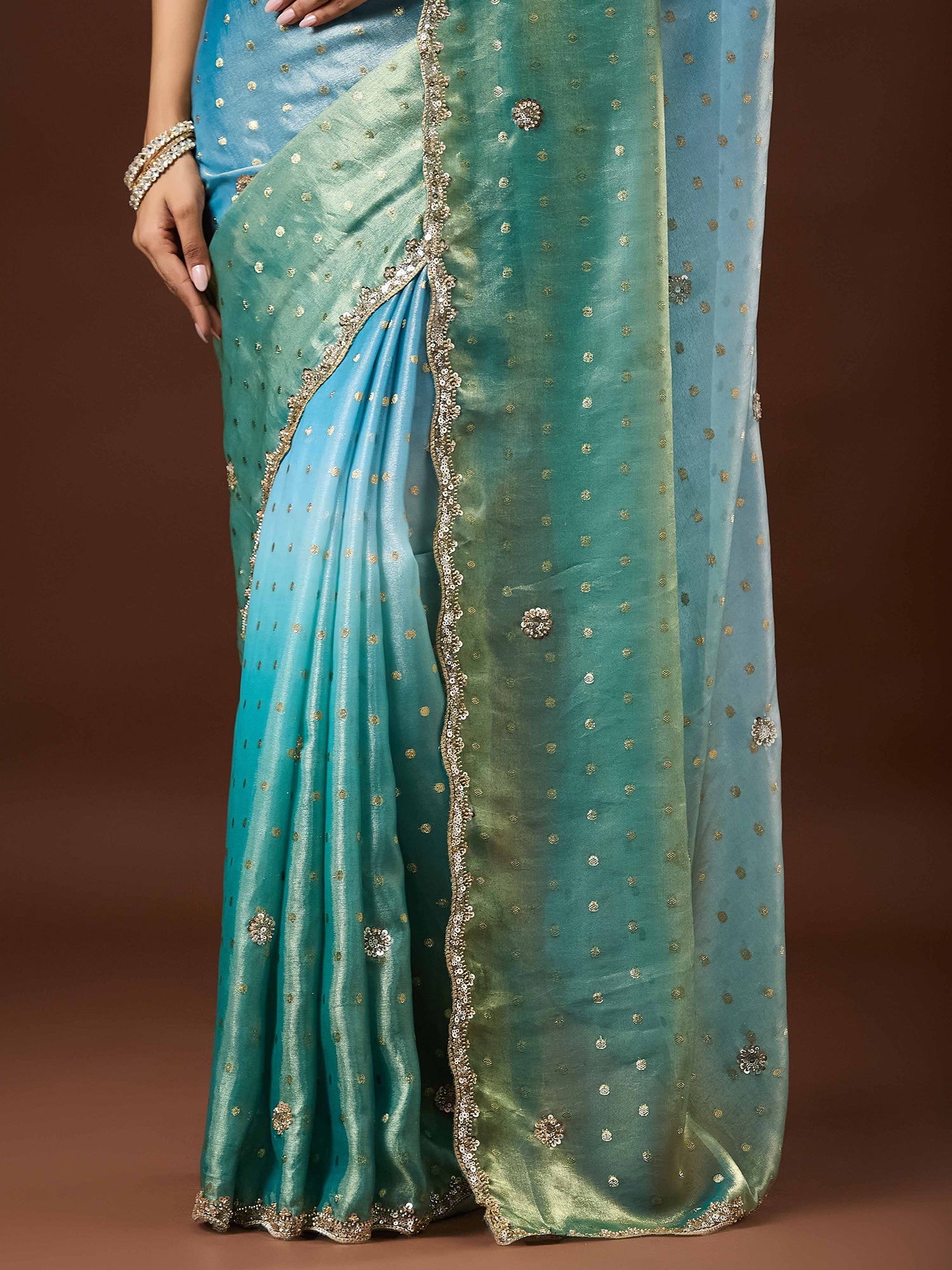 Light Blue Satin saree – detail view 5