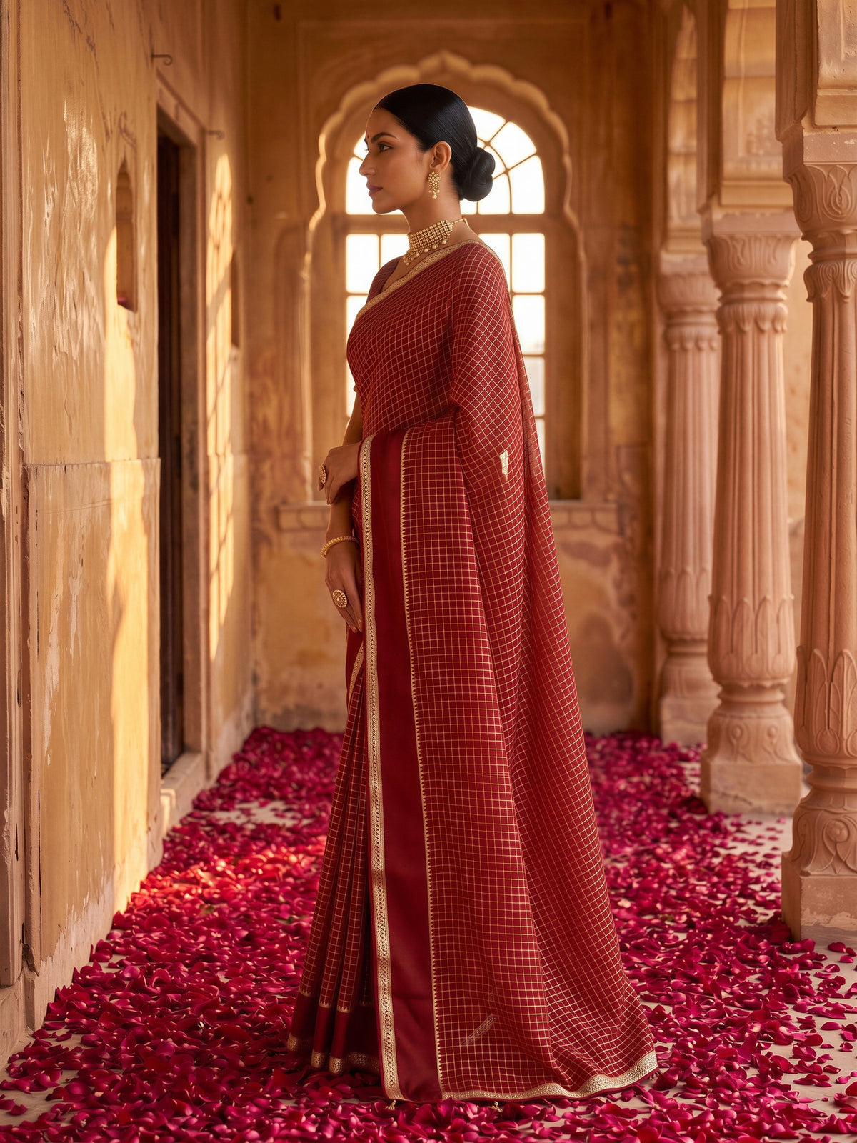 Maroon Viscose saree – detail view 2