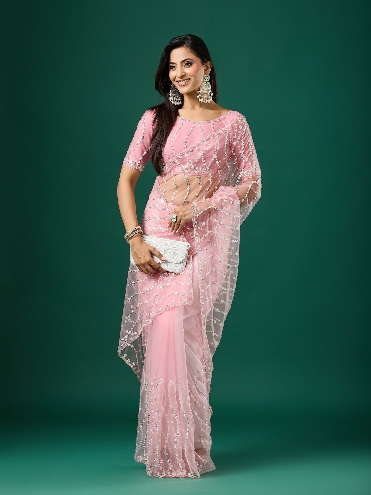 Pink Net saree – detail view 2