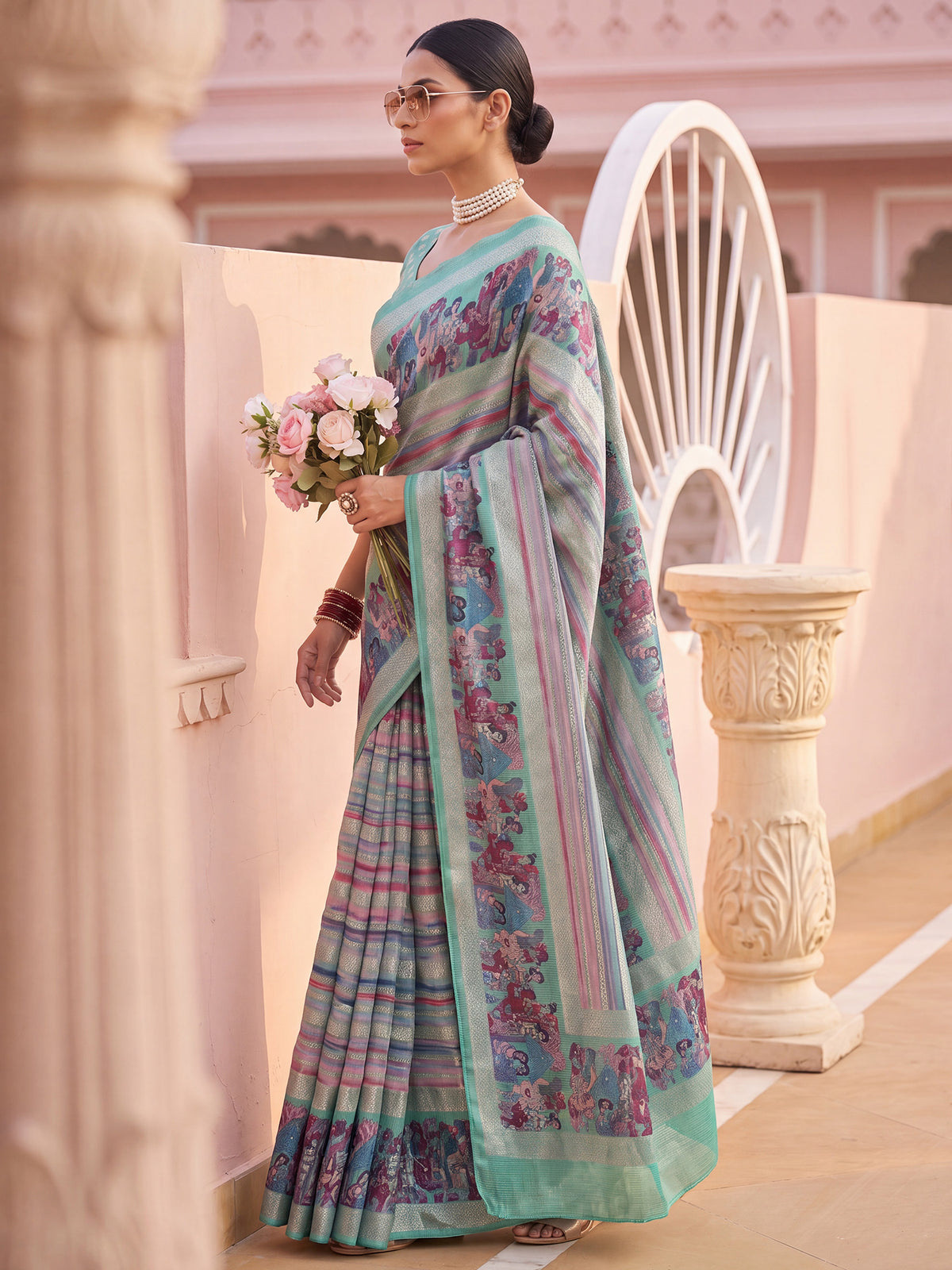 Sea Green Jute Silk saree – detail view 2