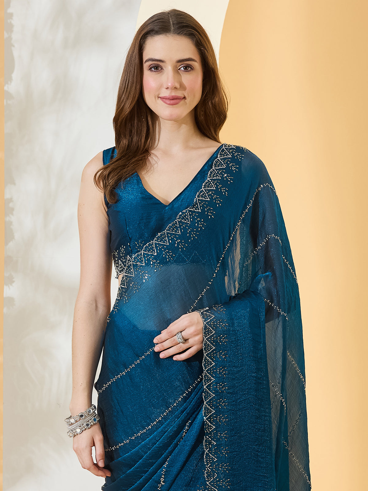Navy Blue Chiffon saree – detail view 4