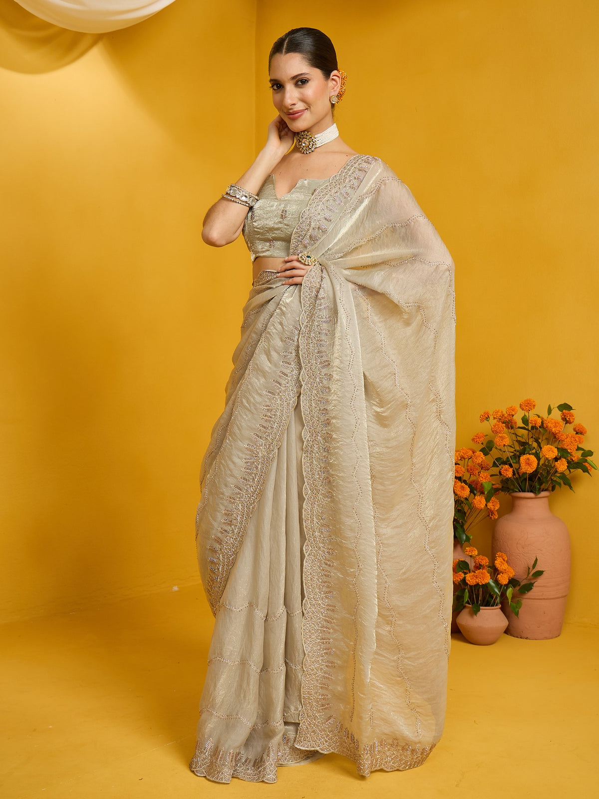 Light Green Satin Silk saree – detail view 2