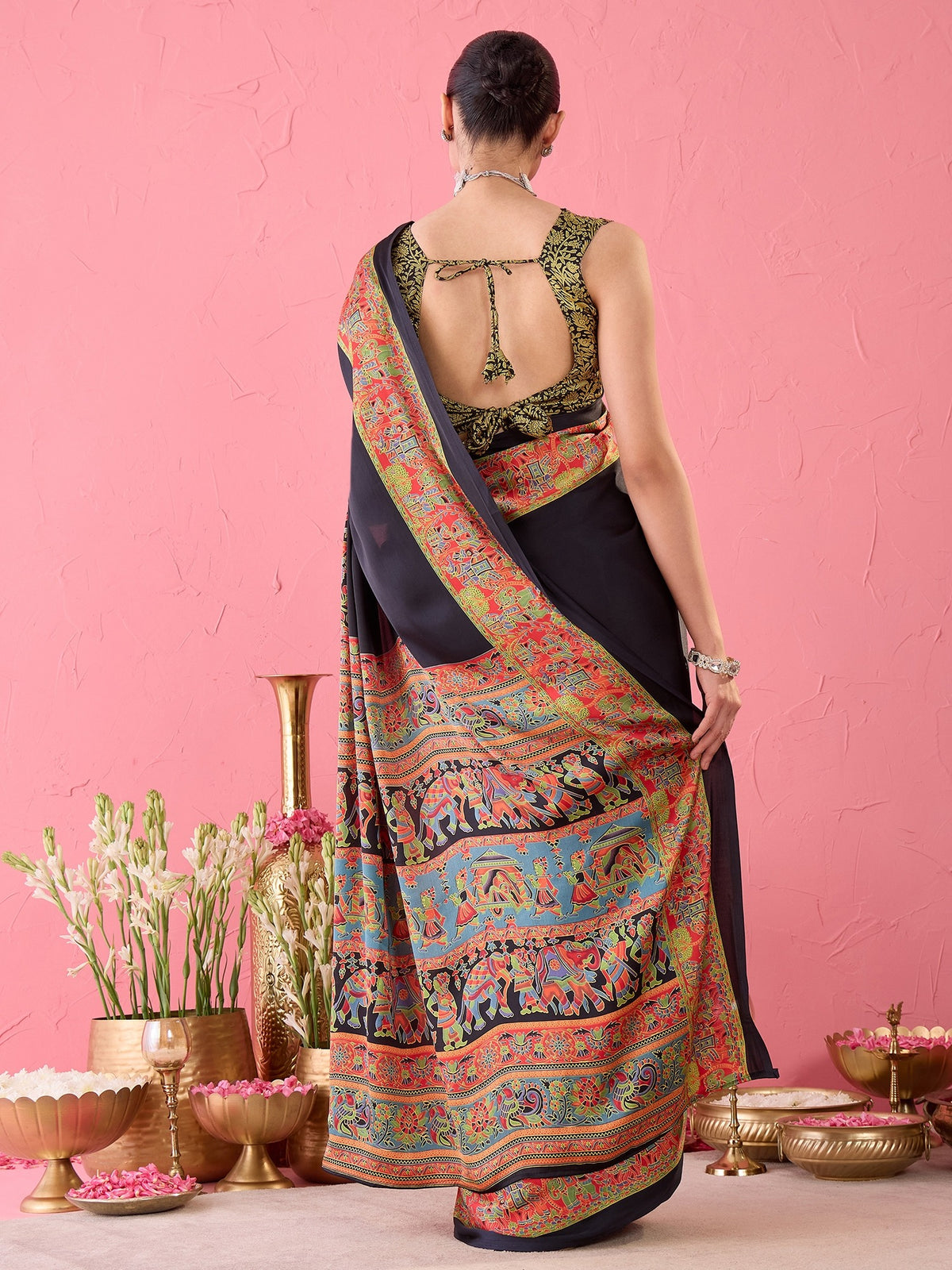 Black Satin saree – detail view 6