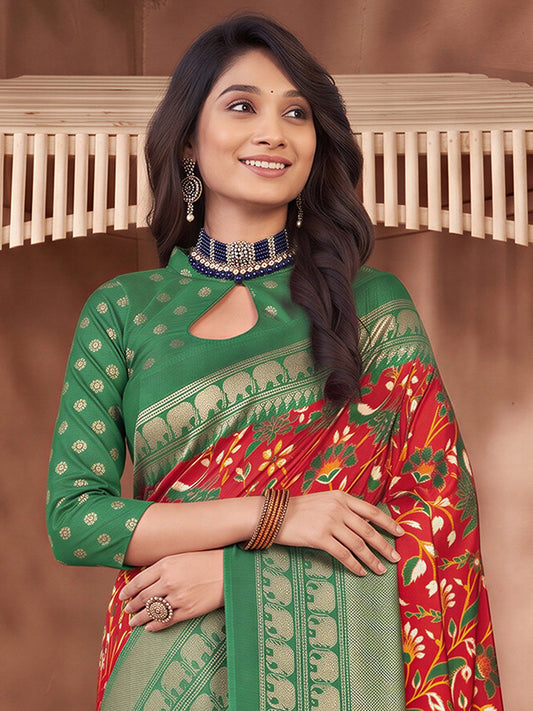 Red Cotton Blend saree – detail view 3