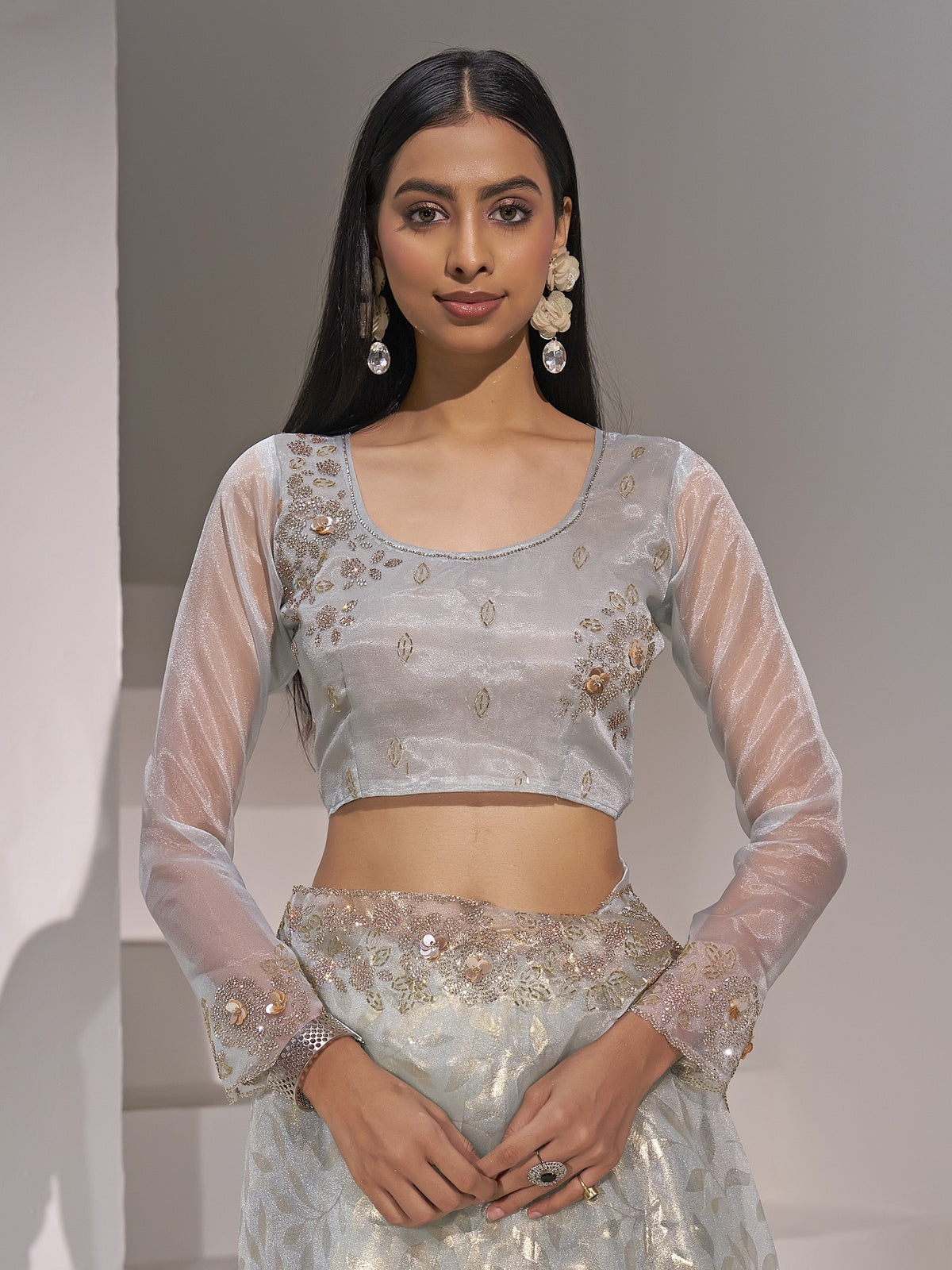 Light Blue organza saree view 4