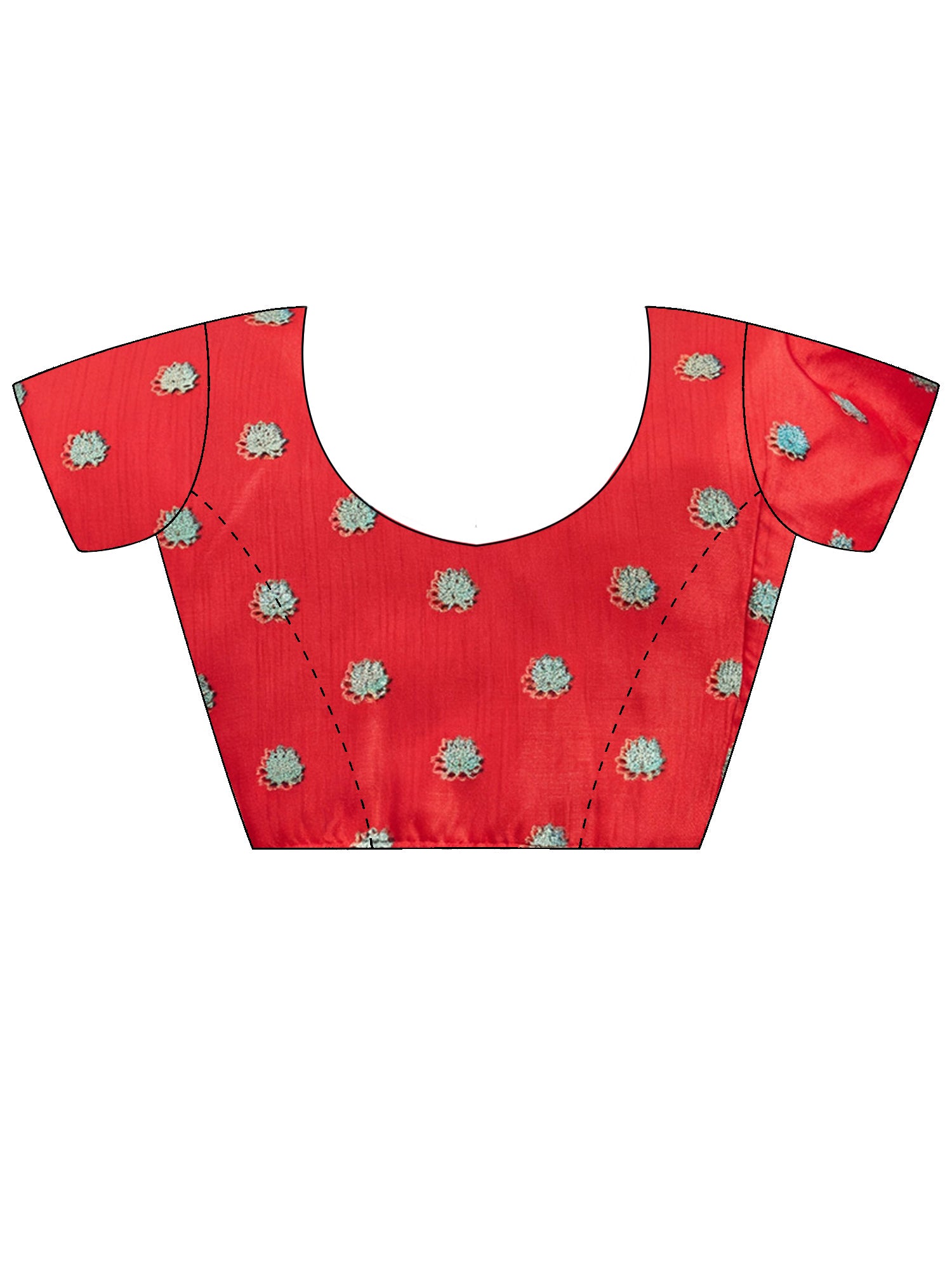 Unstitched red silk blend blouse piece with ethnic motif design
