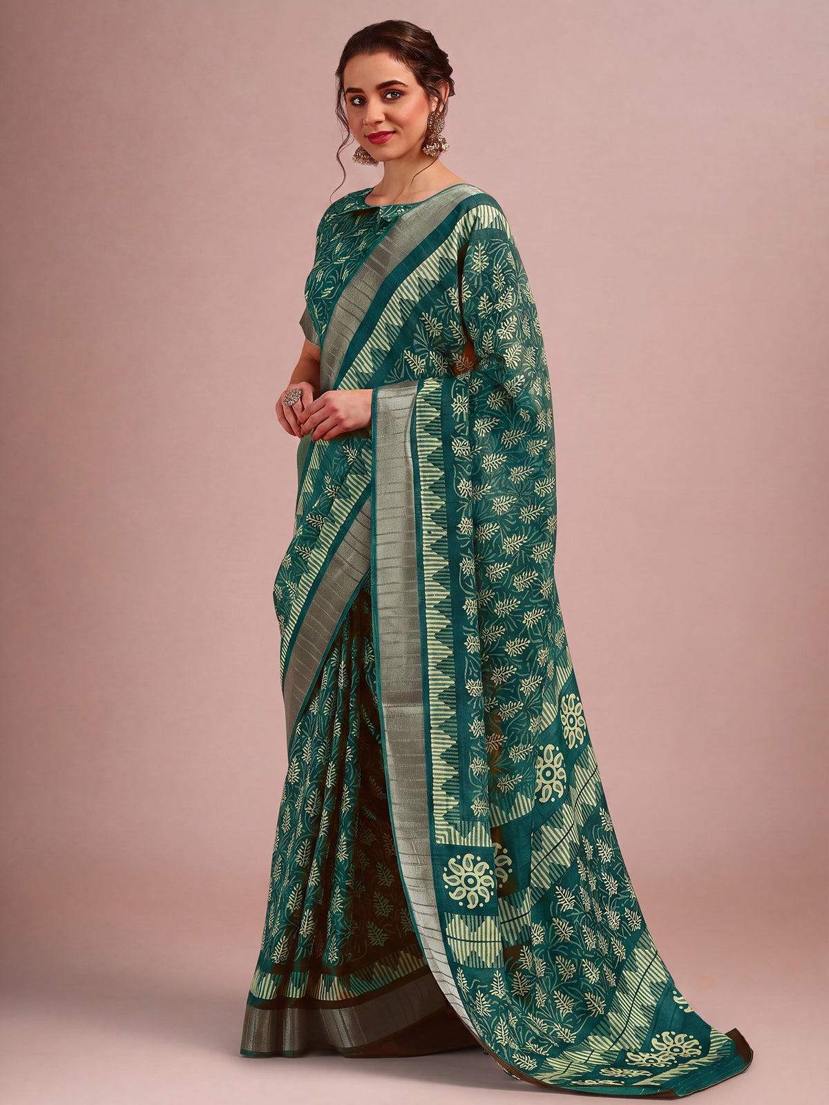 Teal Green Cotton Silk saree – detail view 2