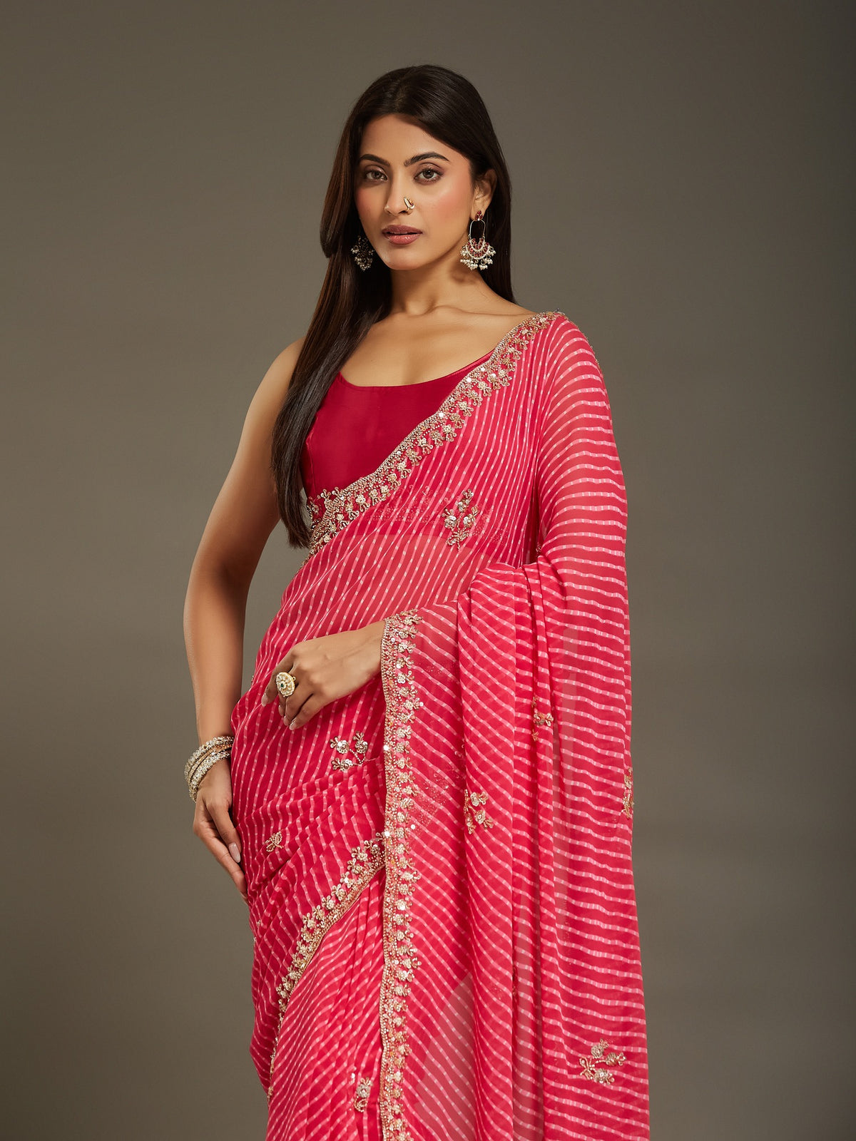 Pink Georgette saree – detail view 5