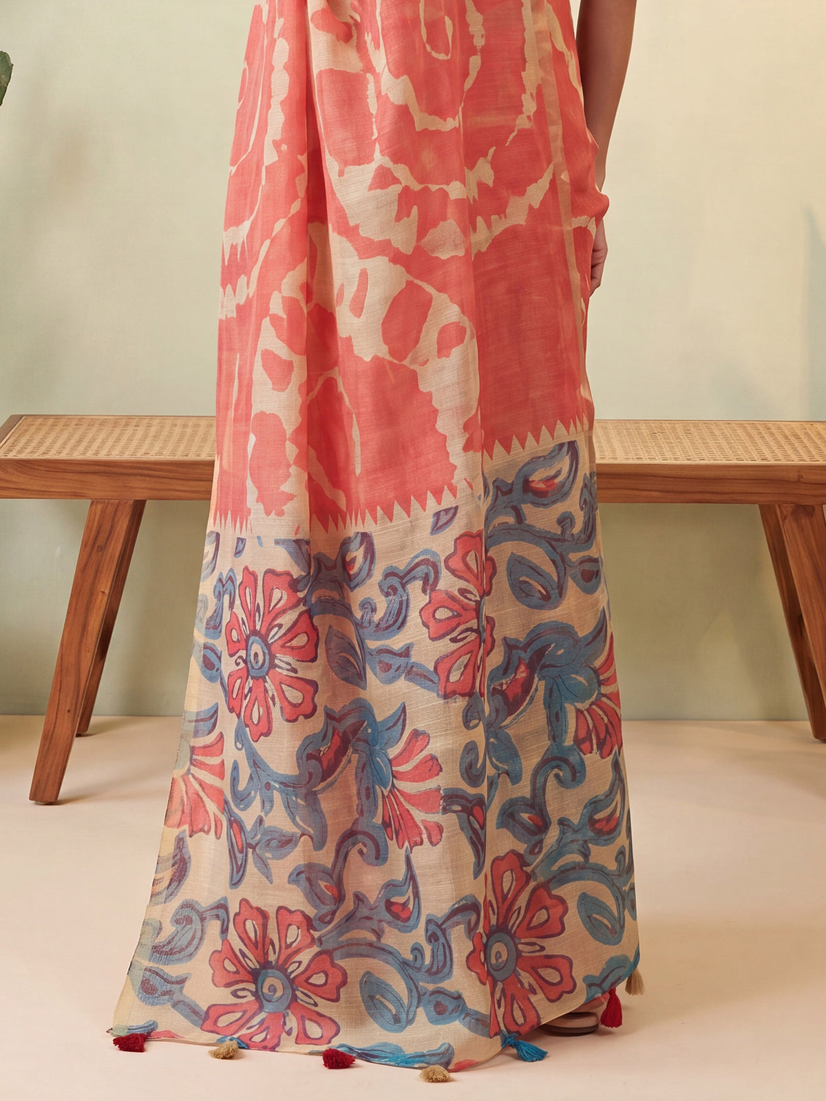 Rust Cotton Linen saree – detail view 5