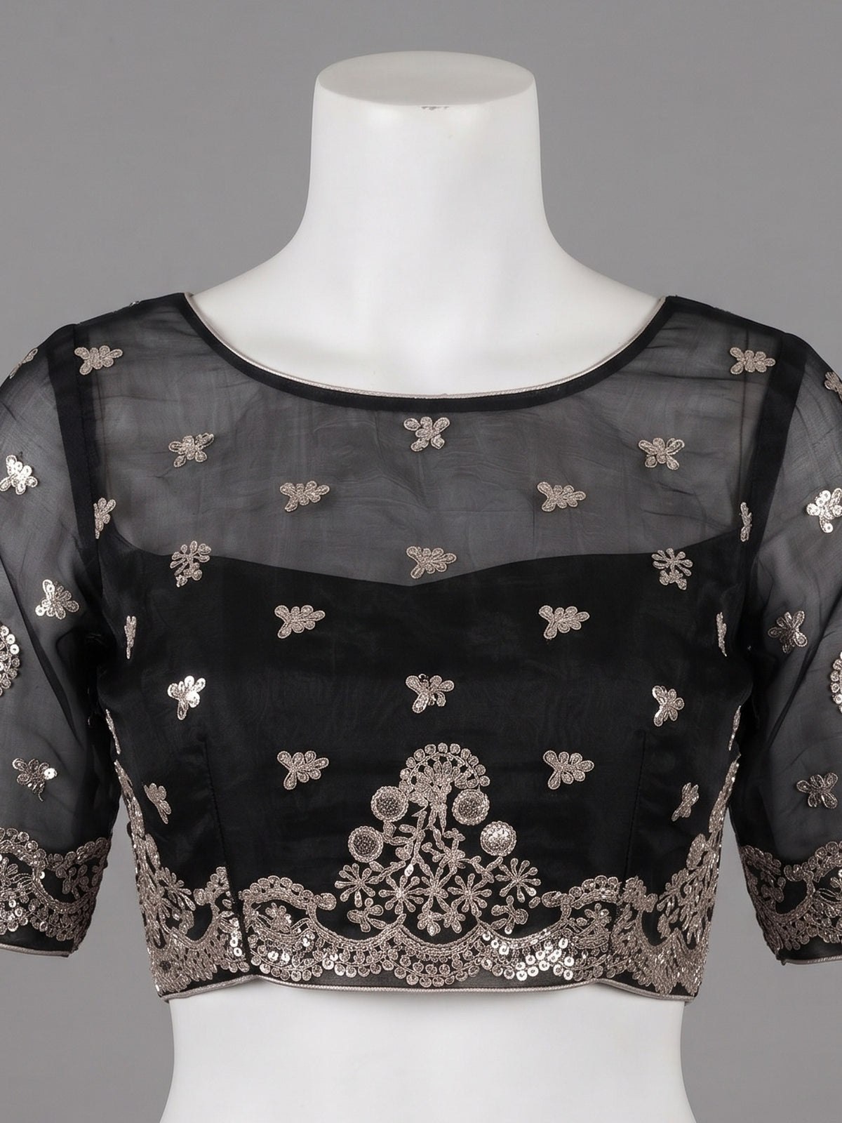 Black Satin saree – detail view 1