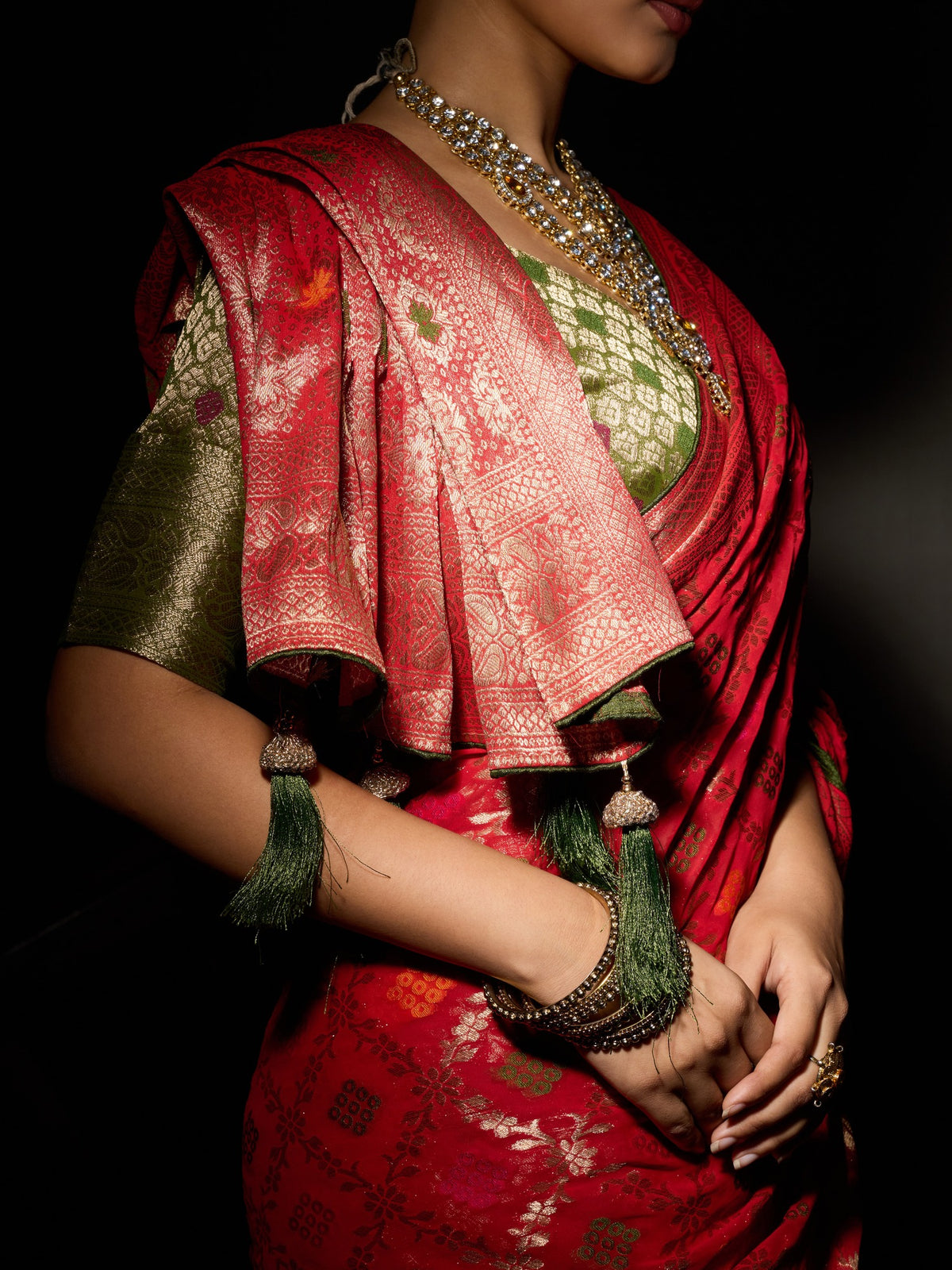 Red Georgette saree – detail view 1