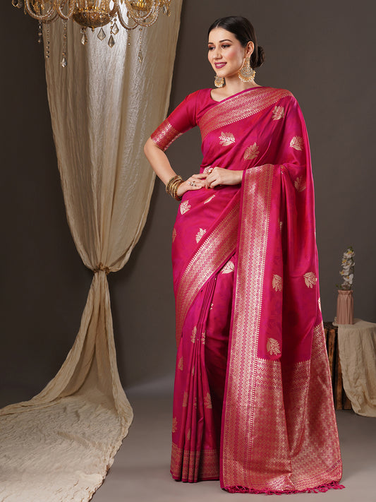 Hot Pink Banarasi Silk Saree