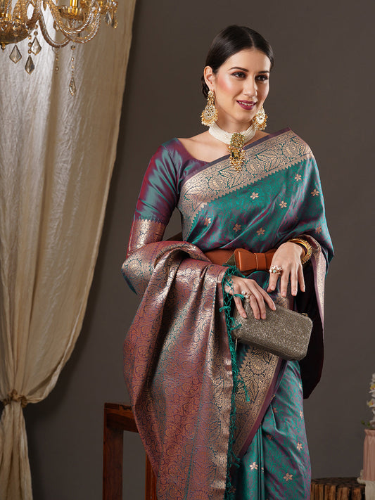 Teal Green Banarasi Silk Saree