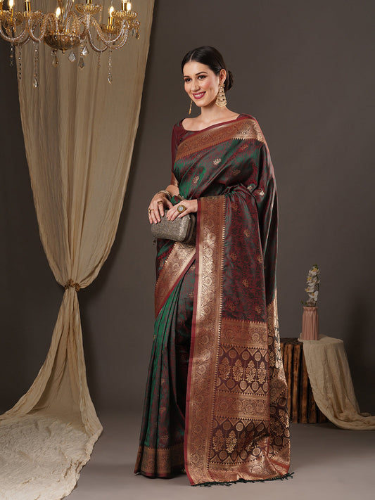 Dark Green Banarasi Silk Saree