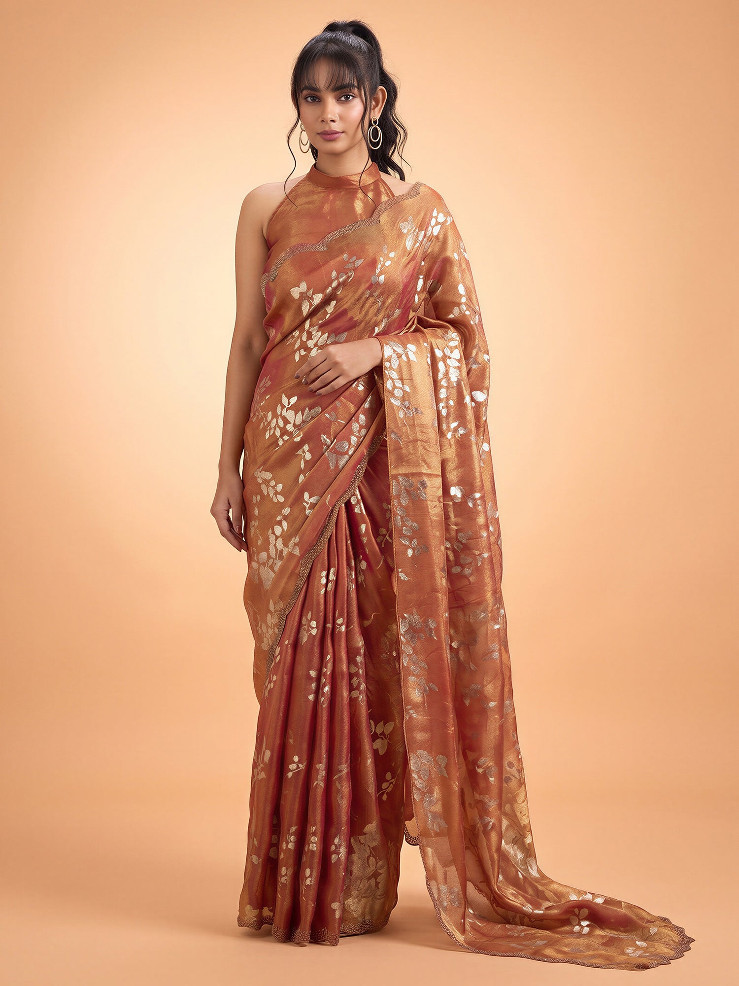 Rust Satin Silk saree – detail view 2