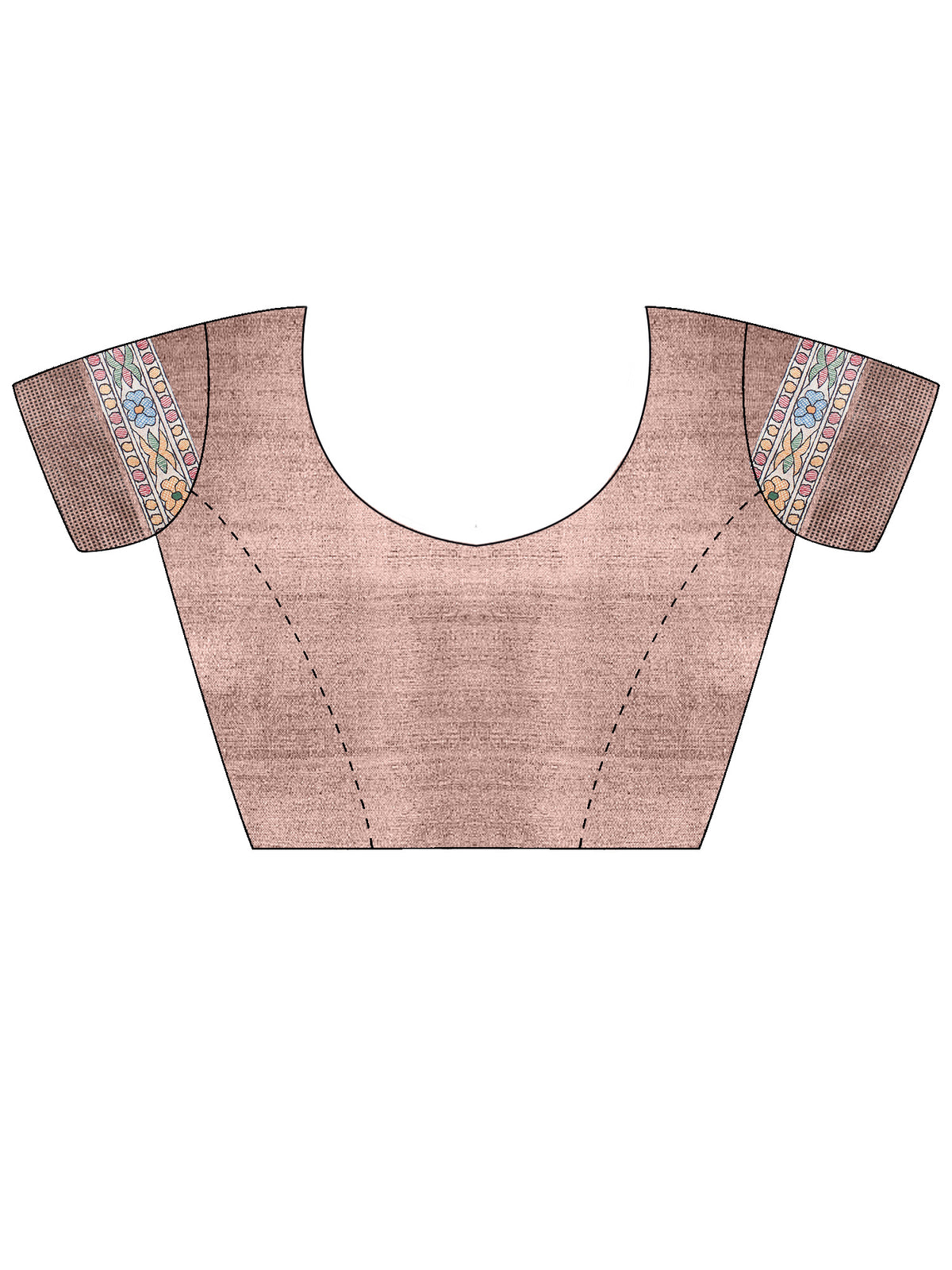 Unstitched beige manipuri silk blouse piece with madhubani design