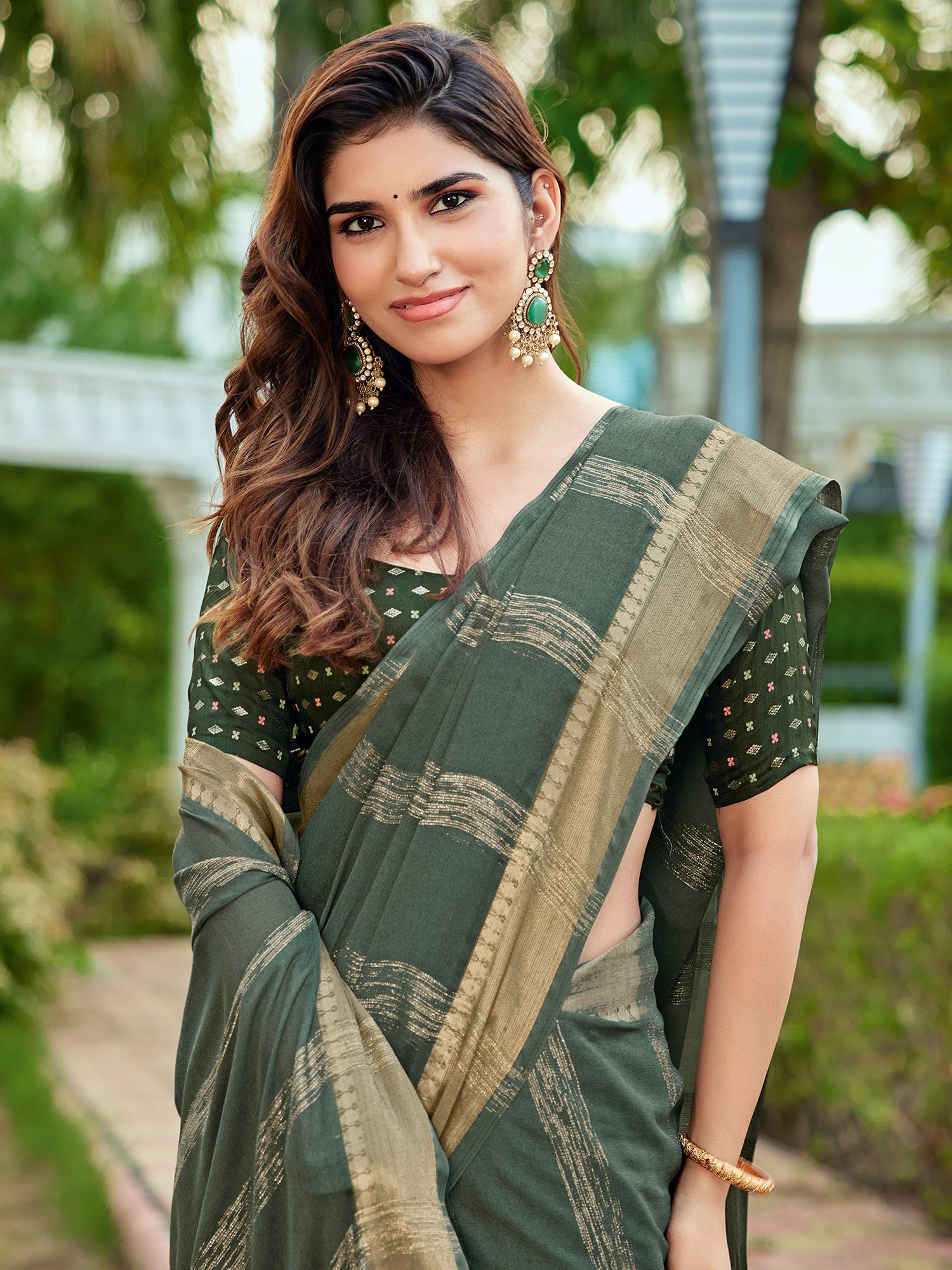 Light Green Georgette saree – detail view 1