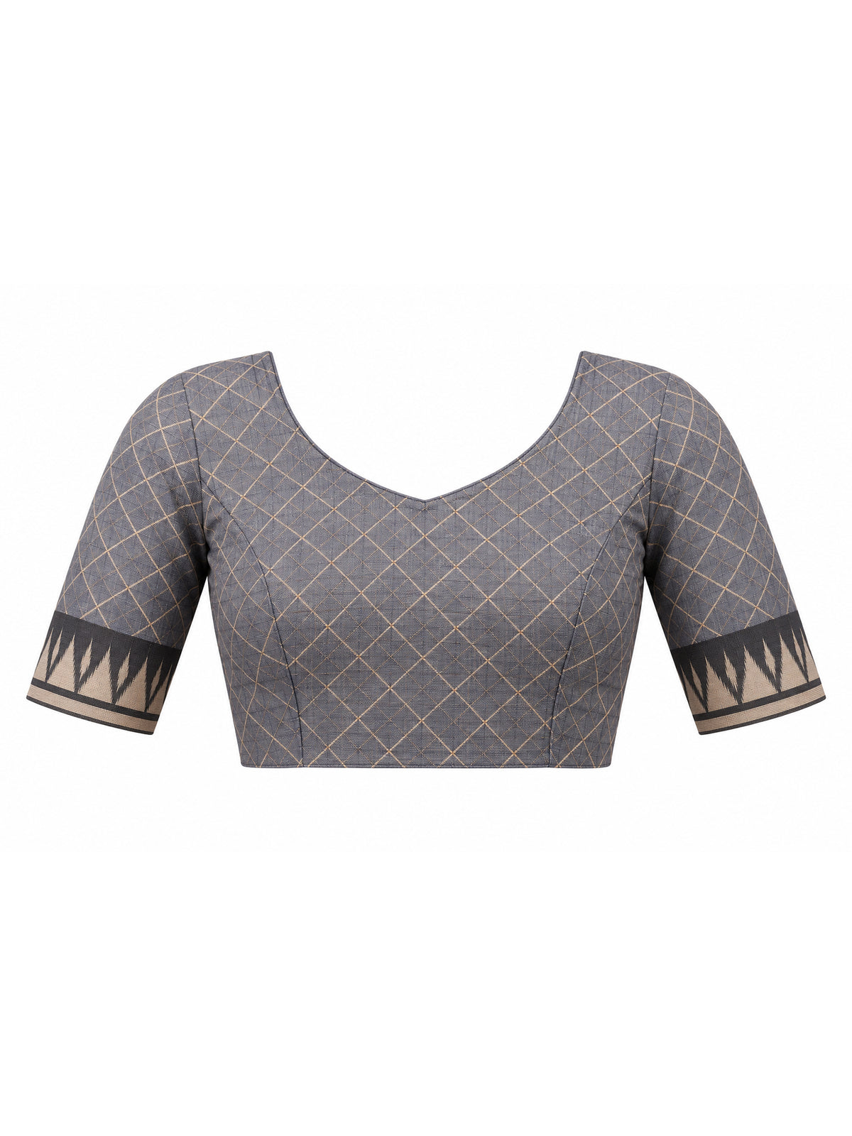 Unstitched grey soft silk blouse piece with geometric design