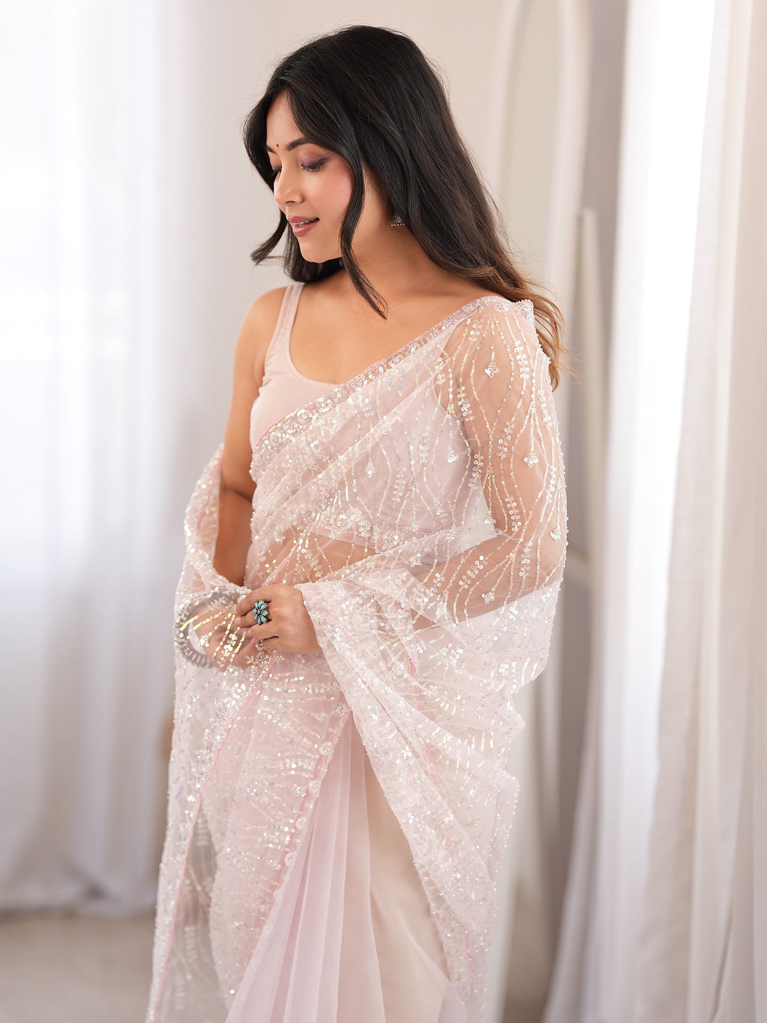 Pink Net saree – detail view 4