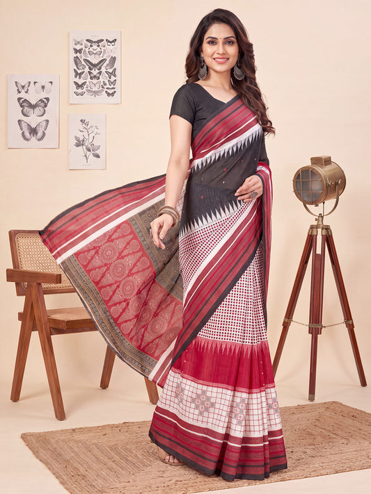 Jet Black Ikat Print Saree