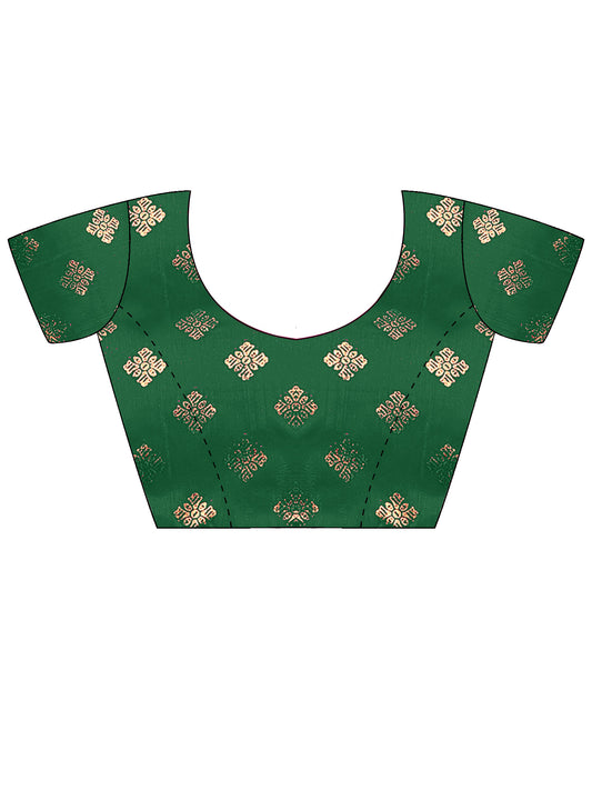 Unstitched green cotton blend blouse piece with ethnic motif design