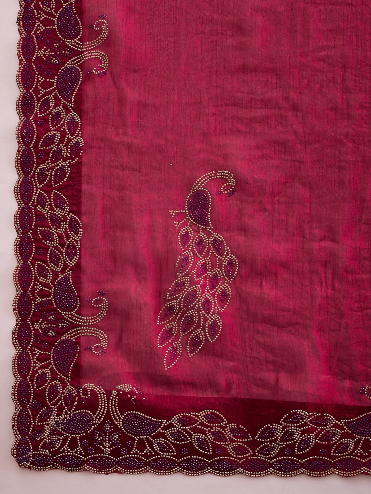 Magenta Satin saree – detail view 4