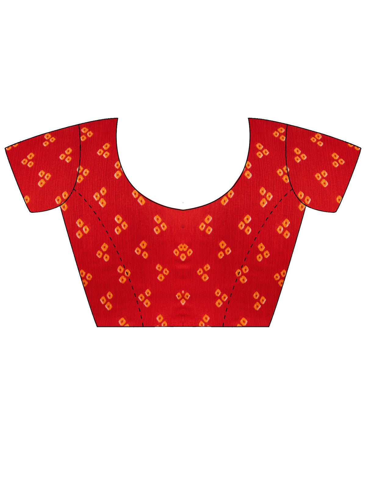 Unstitched red chiffon blouse piece with bandhani design