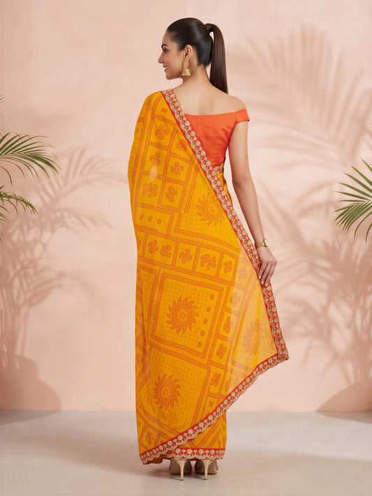 Yellow Georgette saree – detail view 1