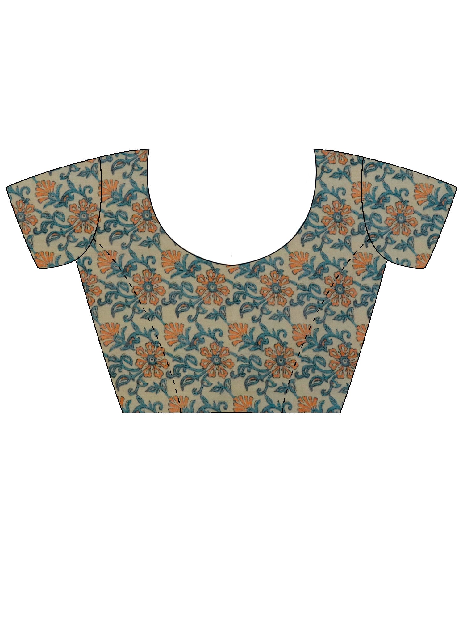 Unstitched teal blue cotton blend blouse piece with floral design
