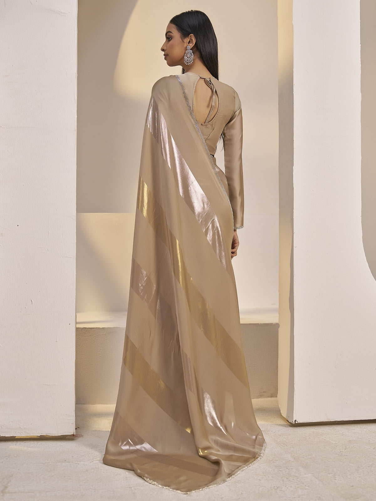 Metallic satin silk saree view 4
