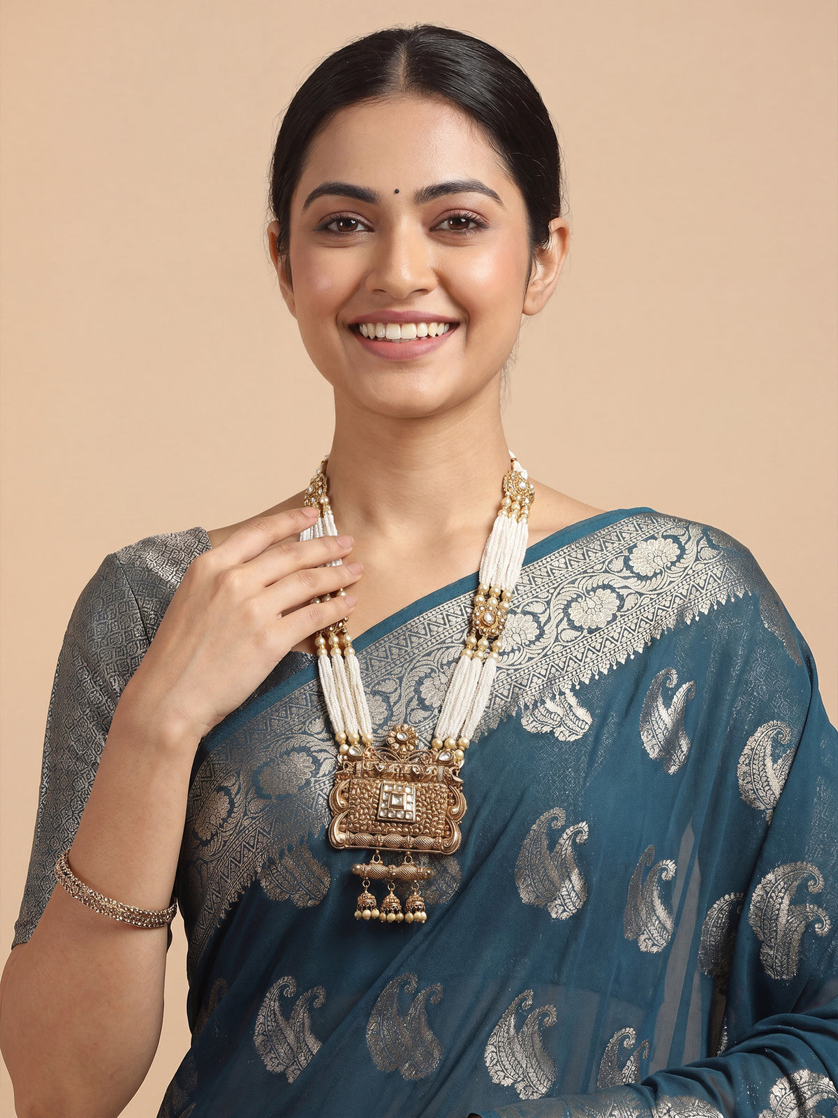 Teal Blue Georgette saree – detail view 4