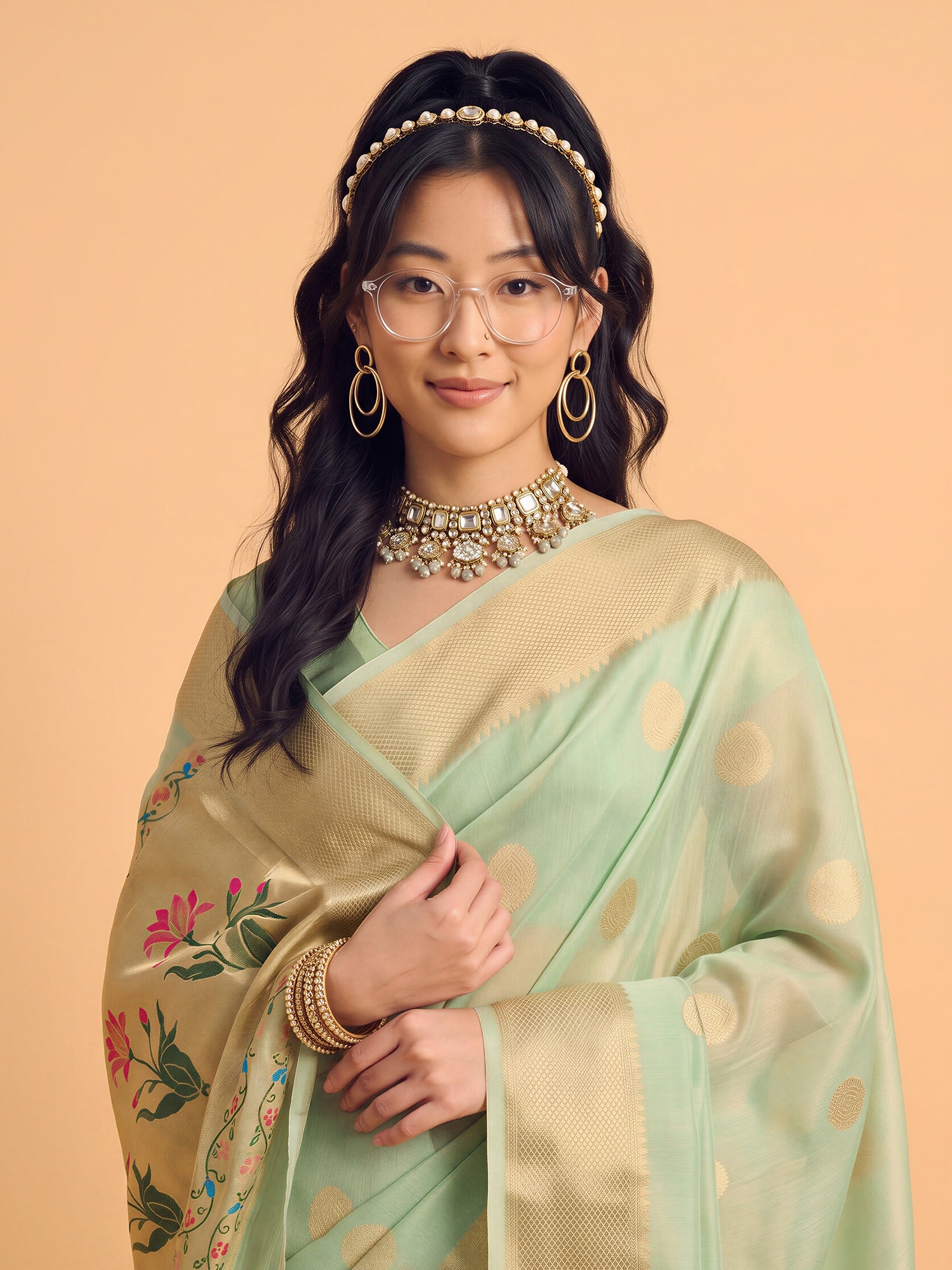 Mint Green Tissue saree – detail view 3