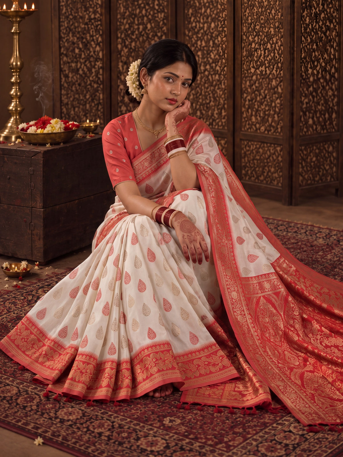 White Banarasi Silk saree – detail view 4