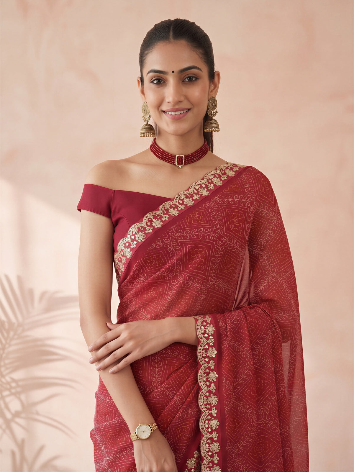 Pink Georgette saree – detail view 3