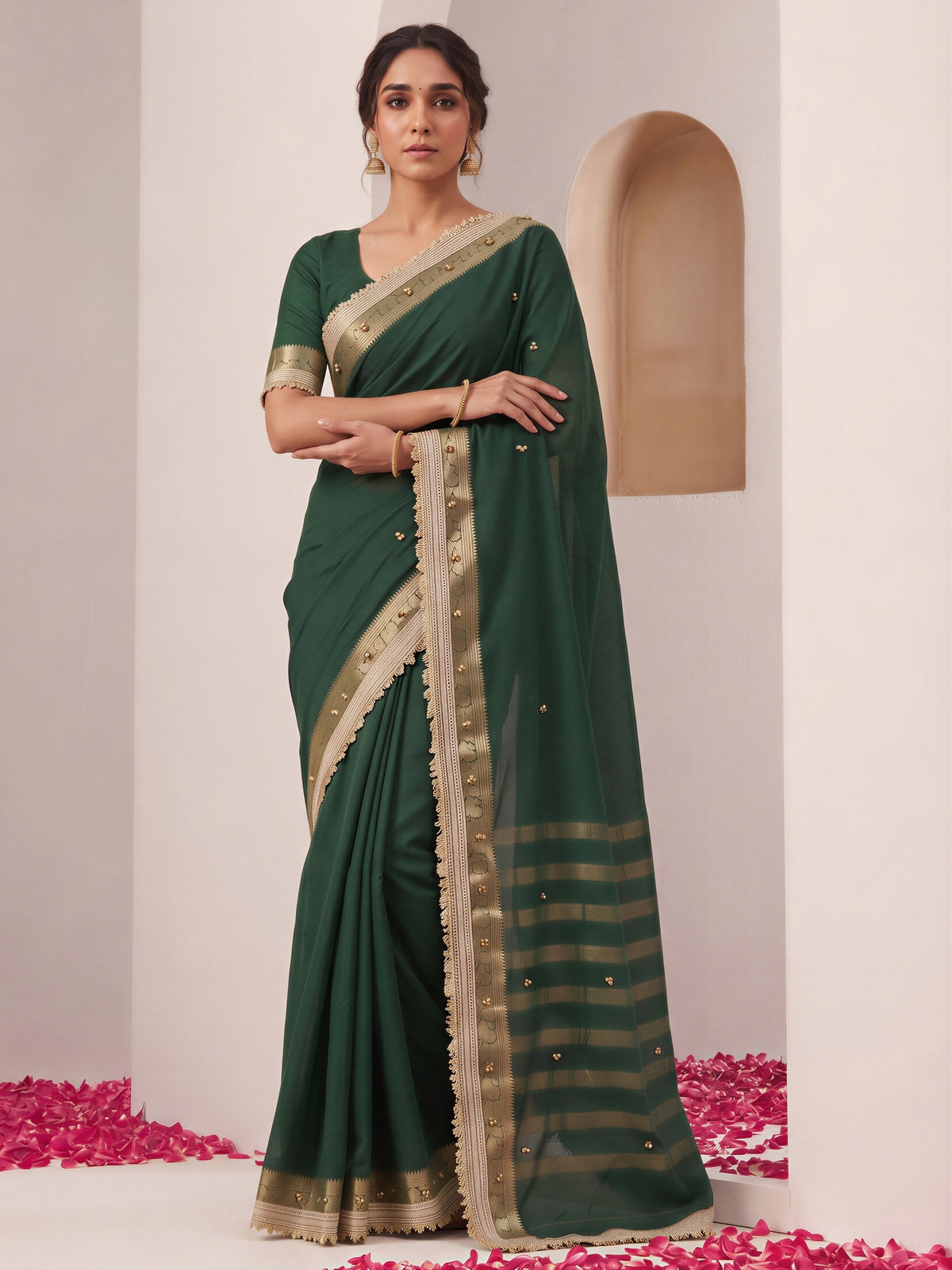 Green soft silk saree view 3