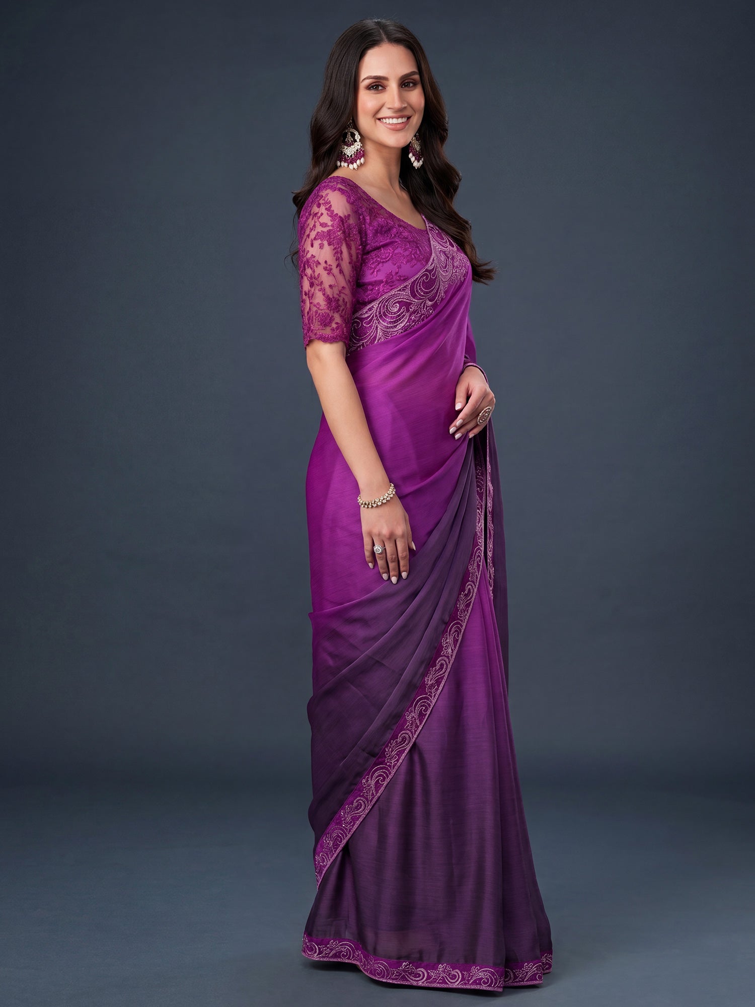 Purple Chiffon saree – detail view 2